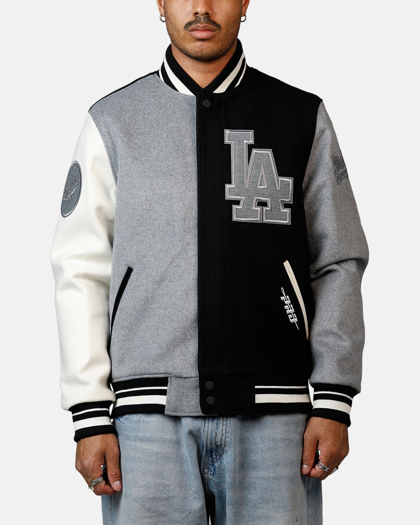 Pro Standard Los Angeles Dodgers Reverse French Terry Wool Varsity Jacket Black/Grey Stain Resistant