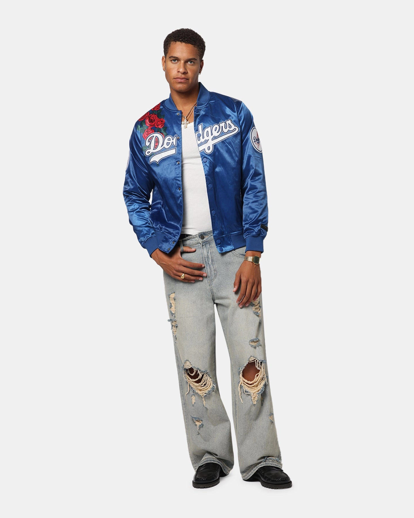 Wool Street Function Pro Standard Los Angeles Dodgers Roses Satin Jacket Dark Blue