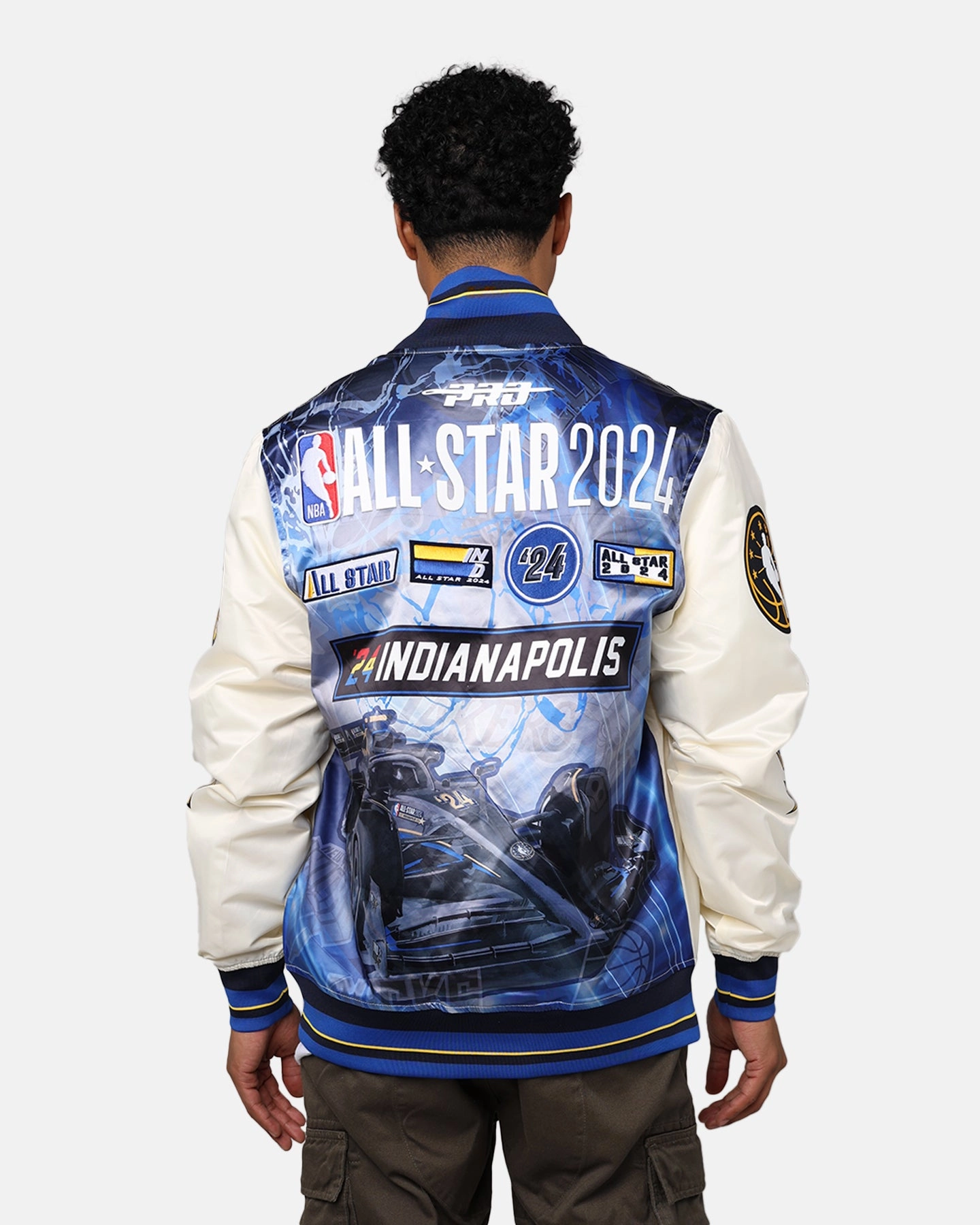 Pro Standard NBA All Star Game 2024 Satin Jacket Eggshell/Midnight Navy Durable Seams