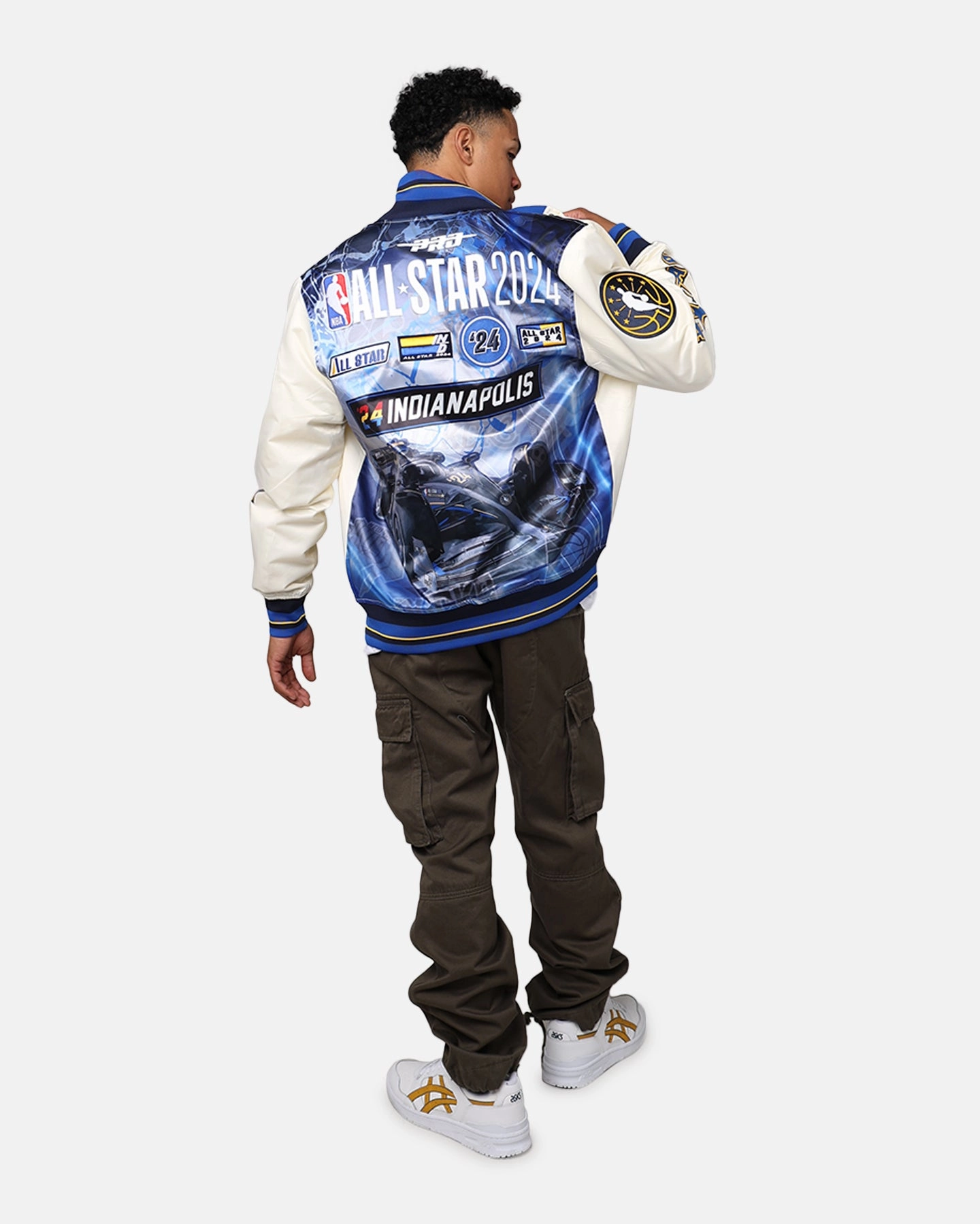 Raglan Sleeve Construction Stand Up Collar Pro Standard NBA All Star Game 2024 Satin Jacket Eggshell/Midnight Navy