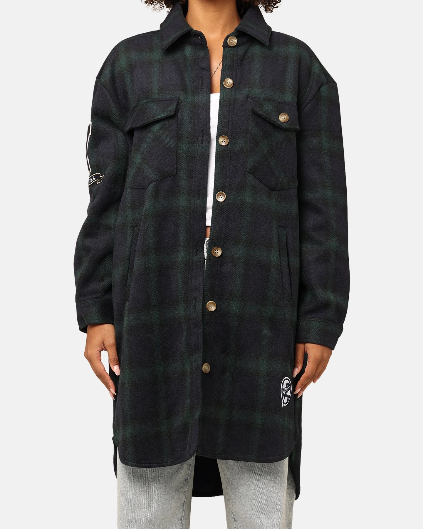 Perforated Underarm Vents Insulated Lining Pro Standard New York Yankees Plaid Shacket Forest Green