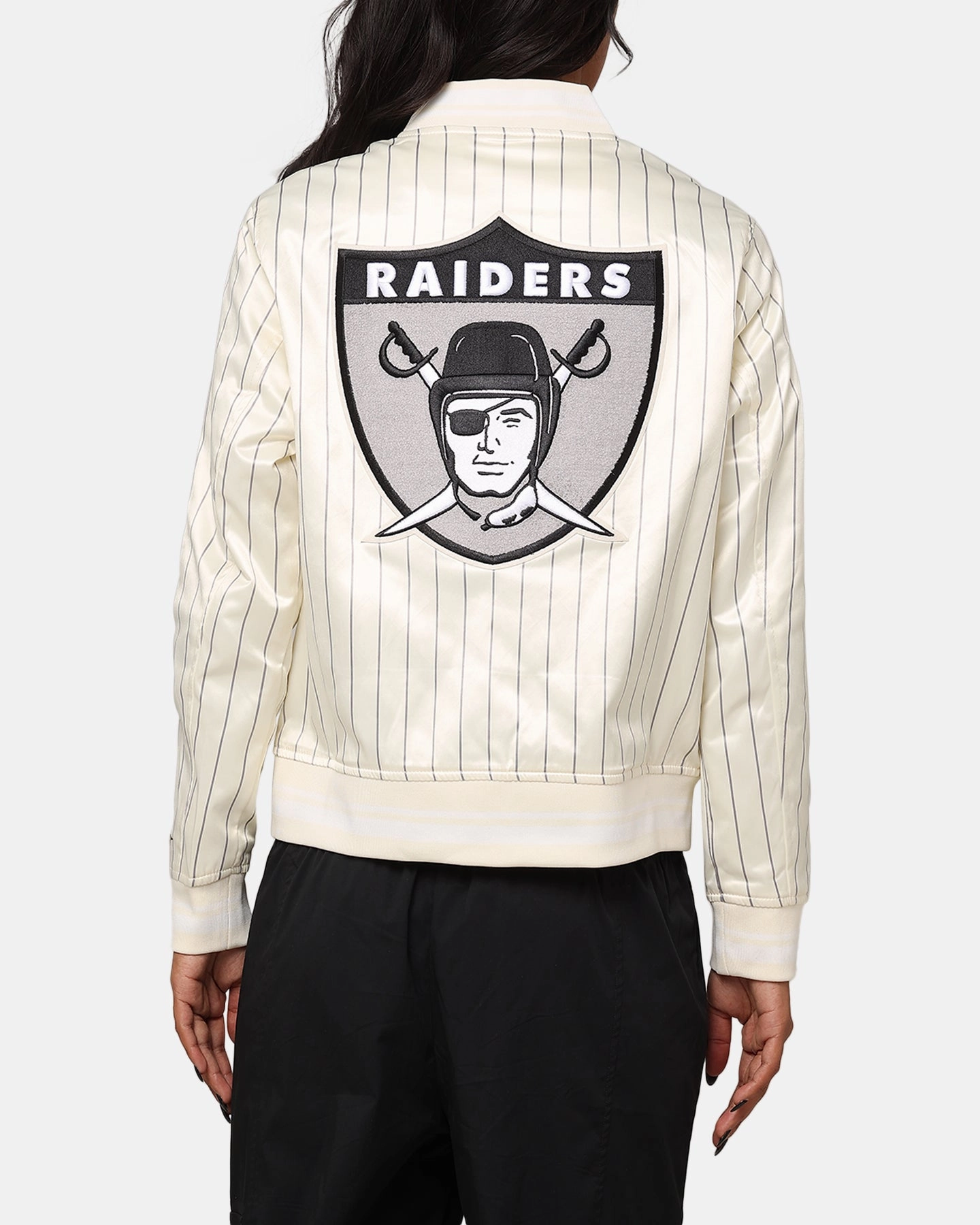 Pro Standard Women's Las Vegas Raiders Satin Jacket Eggshell/Grey Receipt Promise