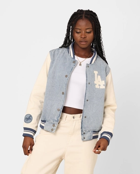 Pro Standard Women's Los Angeles Dodgers Varsity Jacket Denim Short Temperature Adaptive Fabric