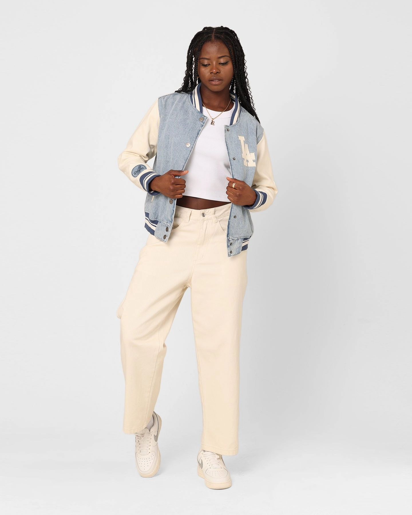 Pro Standard Women's Los Angeles Dodgers Varsity Jacket Denim Argue suitable for charity events