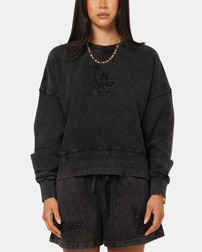 Essential Comfort Ultimate Knitwear Pro Standard Women's Los Angeles Dodgers Washed Crystaline Crewneck Washed Black