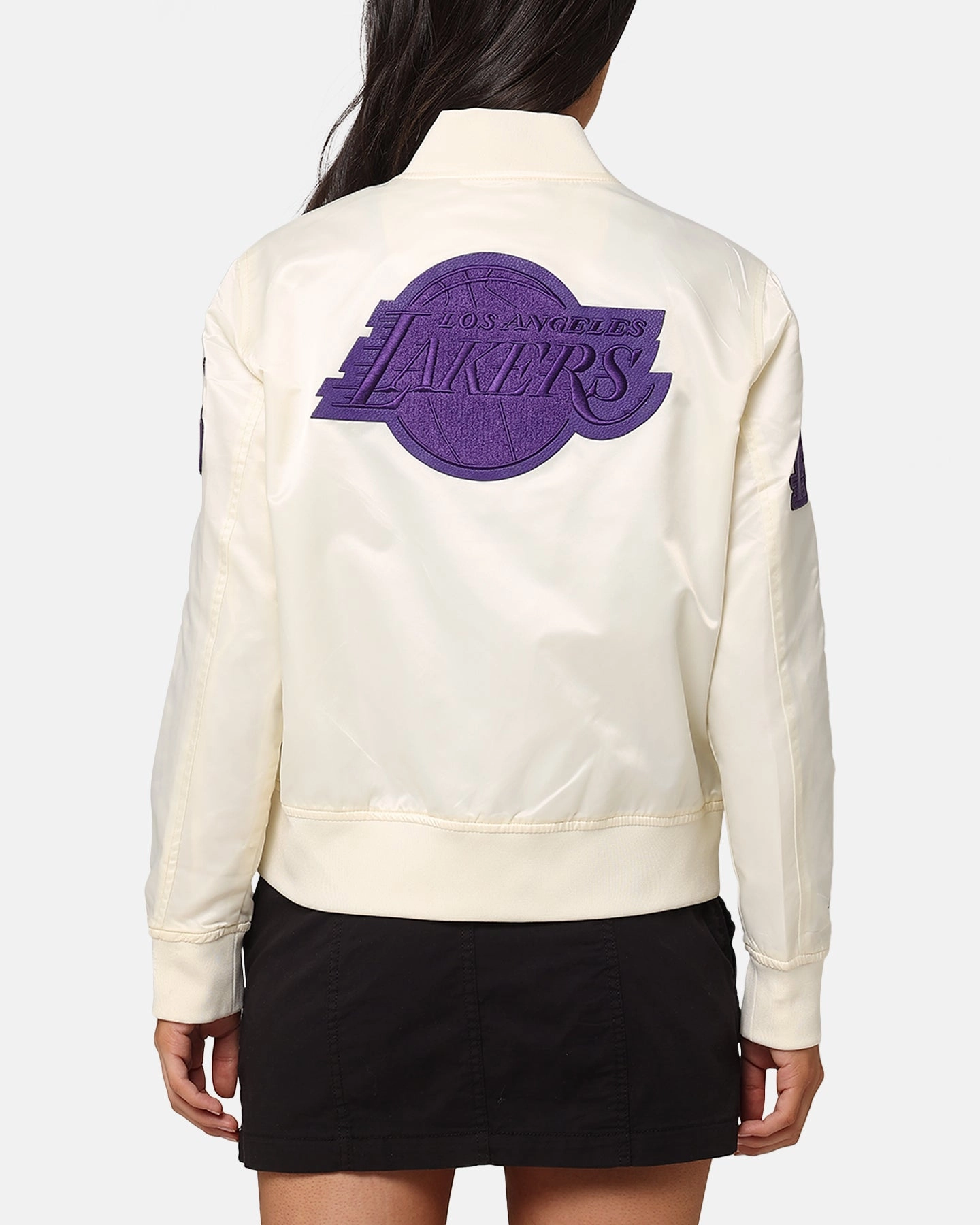 Report Pro Standard Women's Los Angeles Lakers Triple Tonal Satin Jacket Eggshell