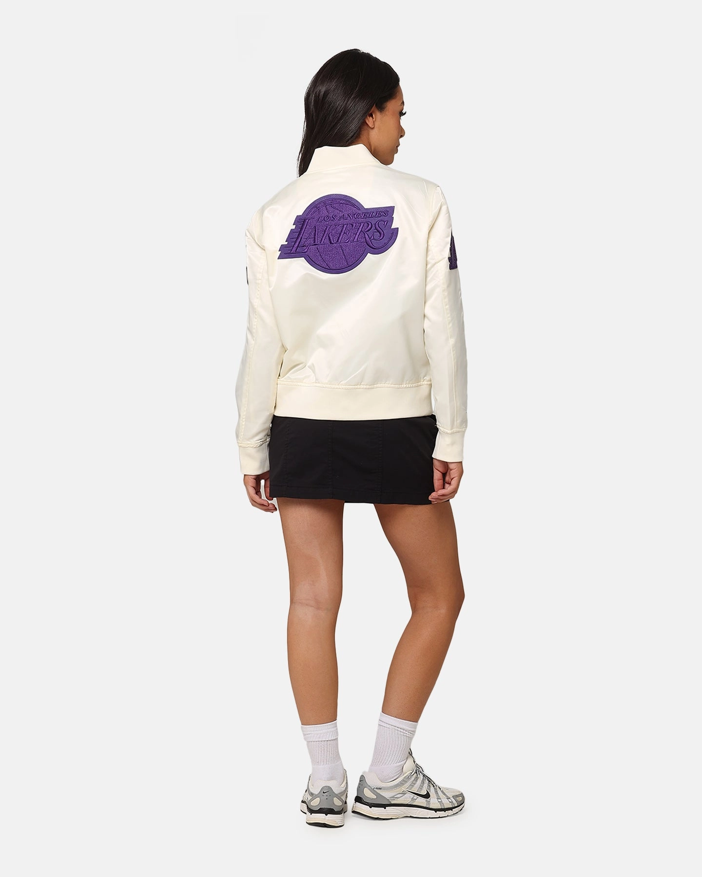 Pro Standard Women's Los Angeles Lakers Triple Tonal Satin Jacket Eggshell concert - goers Mark