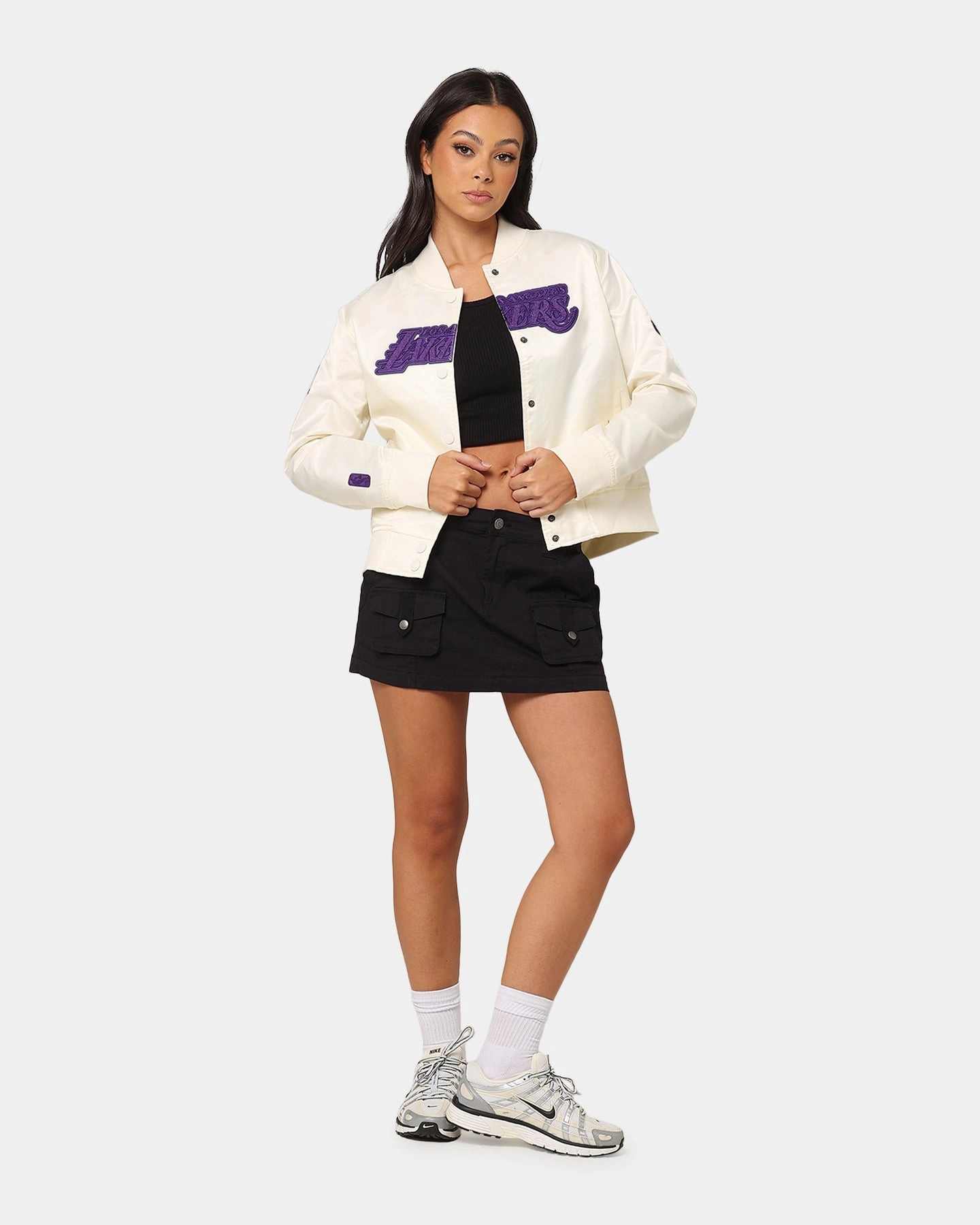 Pro Standard Women's Los Angeles Lakers Triple Tonal Satin Jacket Eggshell Casual Use Versatile Protection