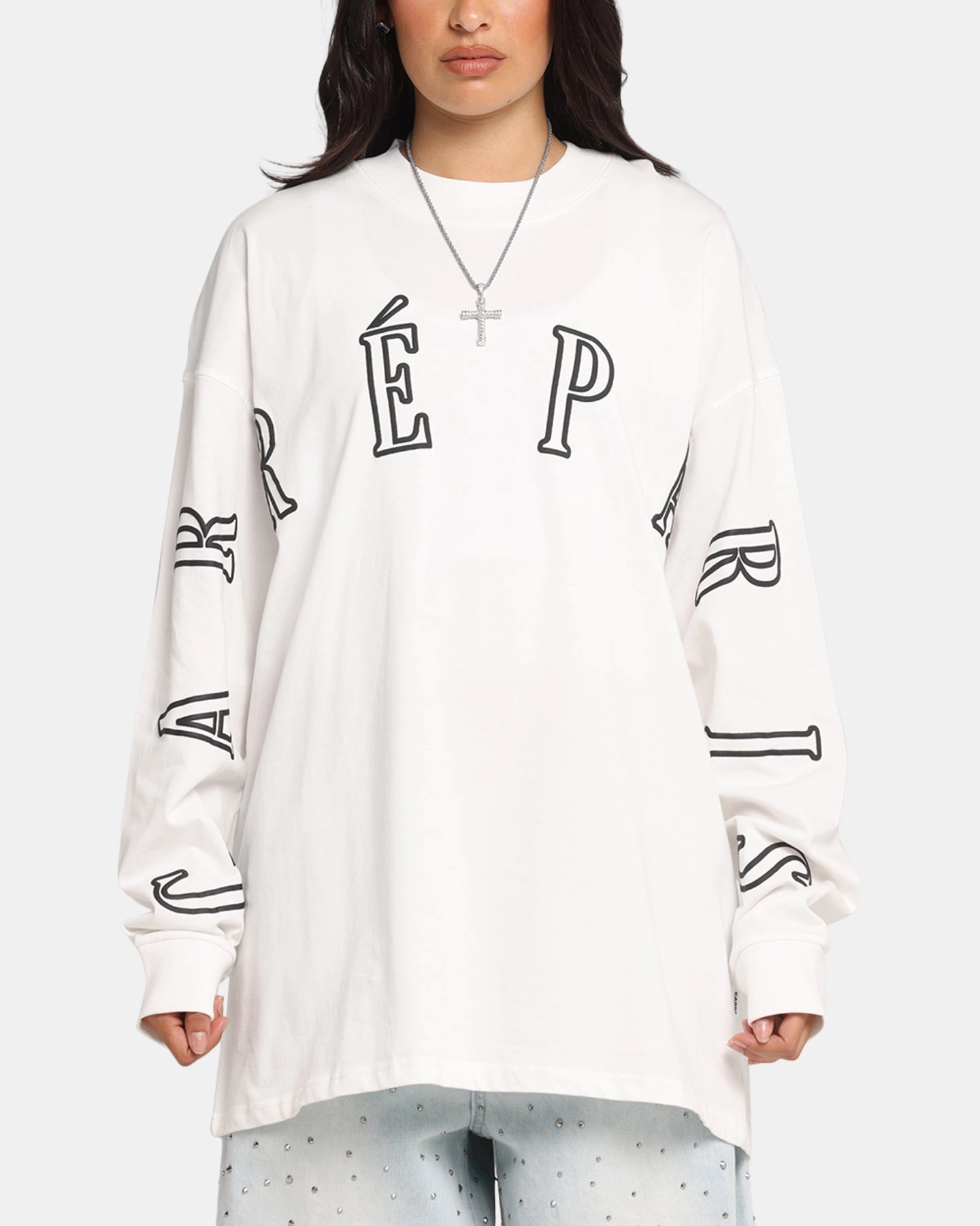 Carre Global Oversized Long Sleeve T-Shirt Off White Microfiber texture