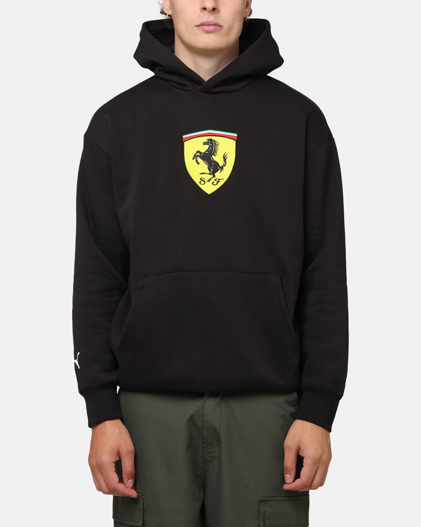 Puma X Scuderia Ferrari Race Big Shield Hoodie Puma Black Multi Panel Construction Winter Outer Layer