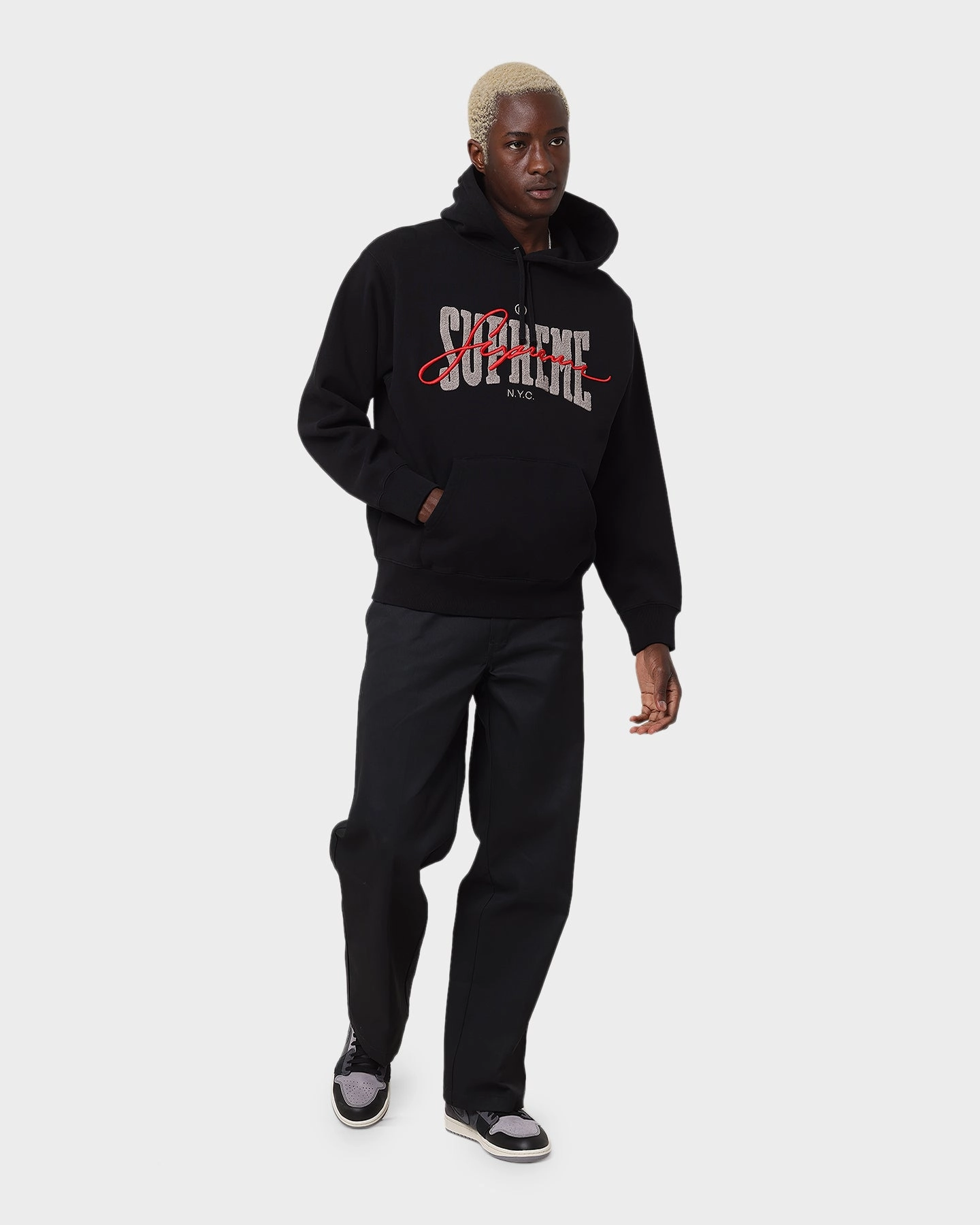 Supreme Embroidered Chenille Hoodie Black Heat Control
