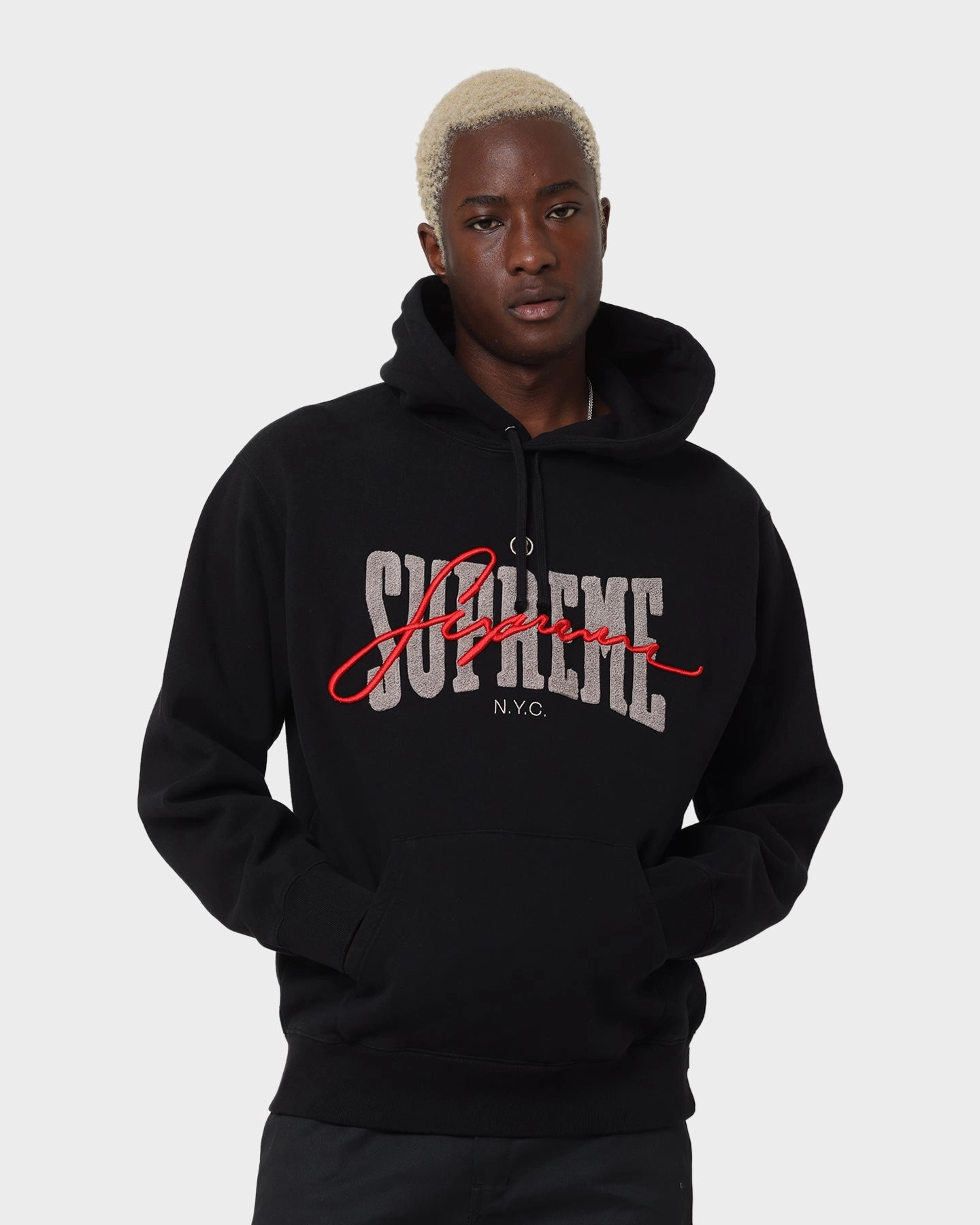 MultiPocketDesign Supreme Embroidered Chenille Hoodie Black