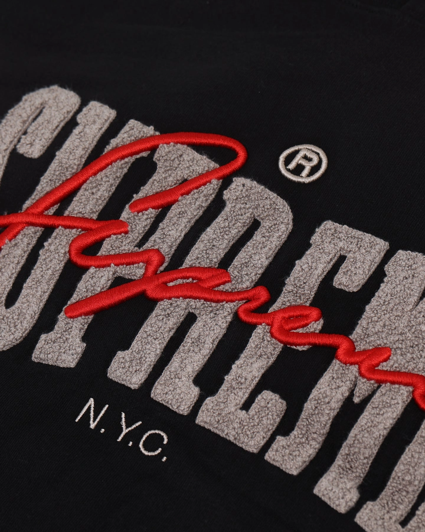 Supreme Embroidered Chenille Hoodie Black Front Pockets