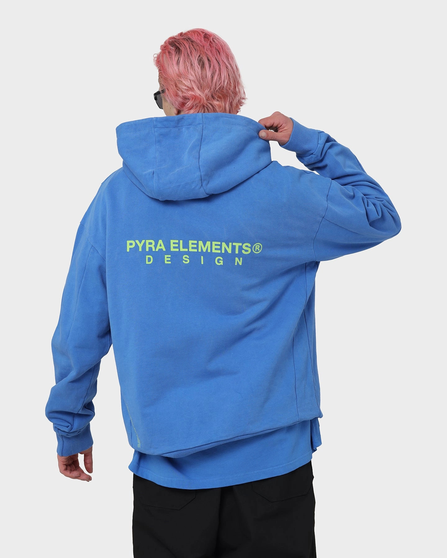 PYRA Design Logo Hoodie Laguna Blue Convertible Sleeve Options