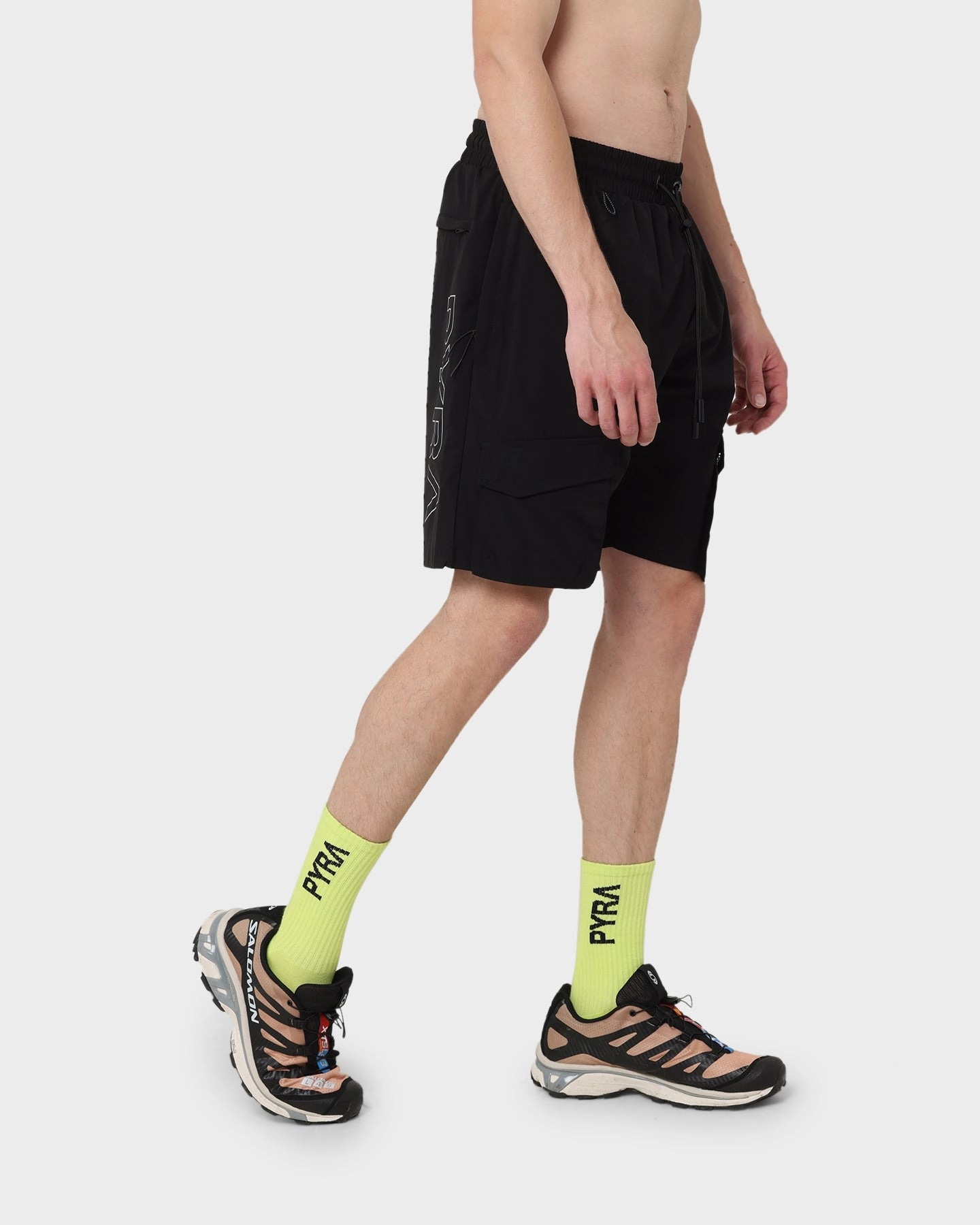 Flexible Pocket Placement Printed Pattern PYRA Flex Cargo Shorts Black