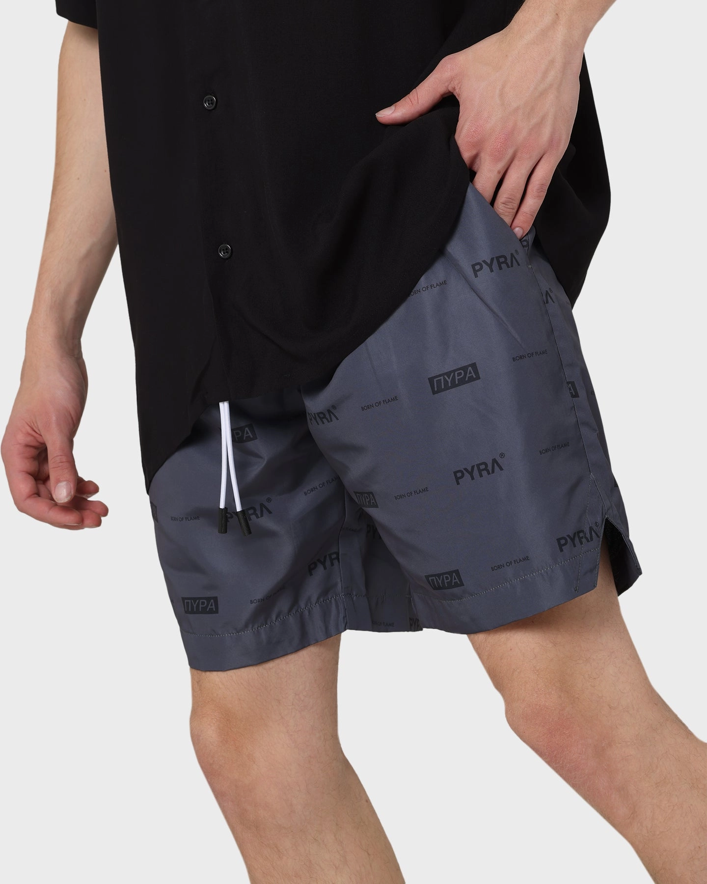 PYRA Parachute Shorts Black/Black Moisture Wicking Fabric sequined details