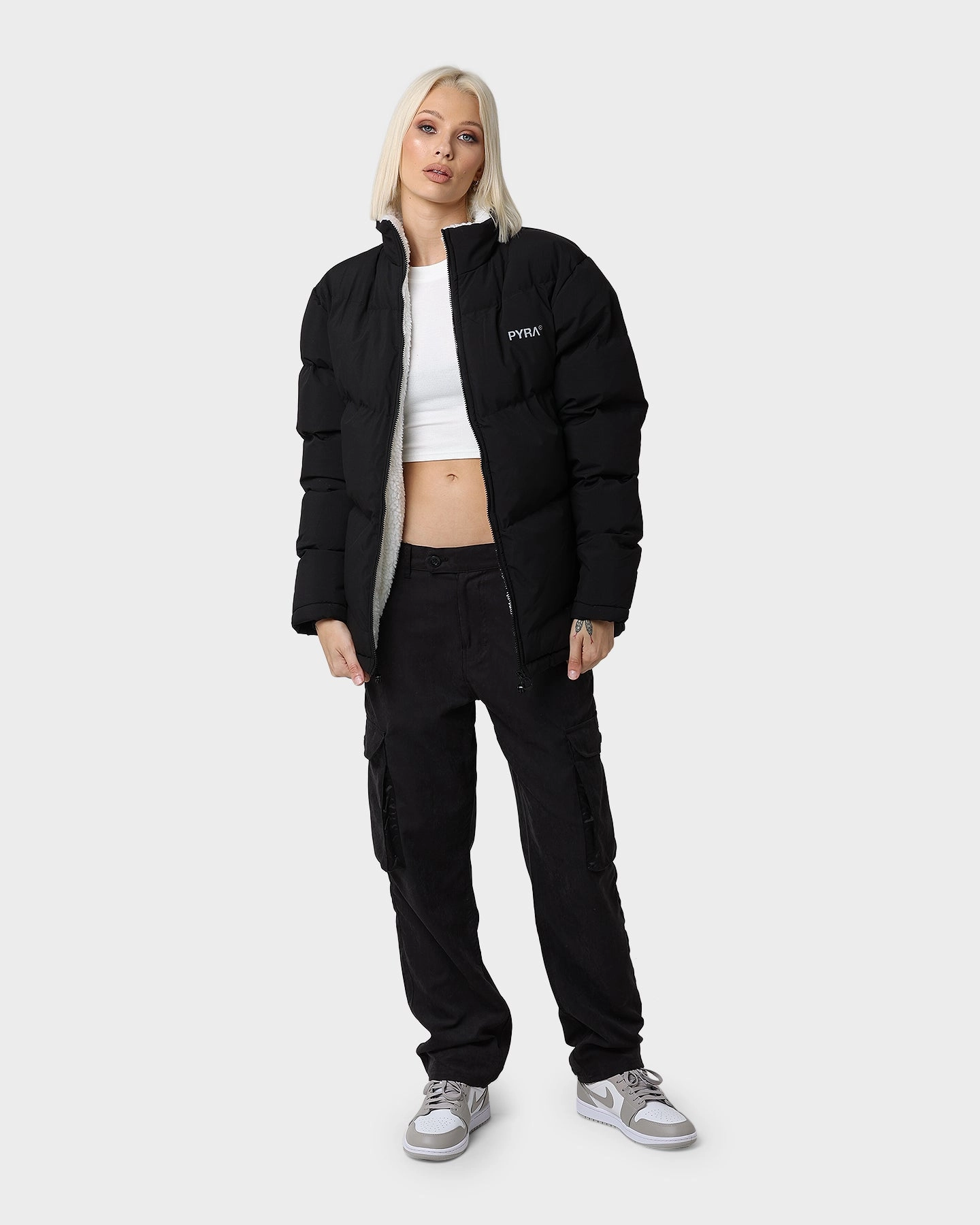 PYRA Sherpa Puffa Jacket Black/White Rain Comfort
