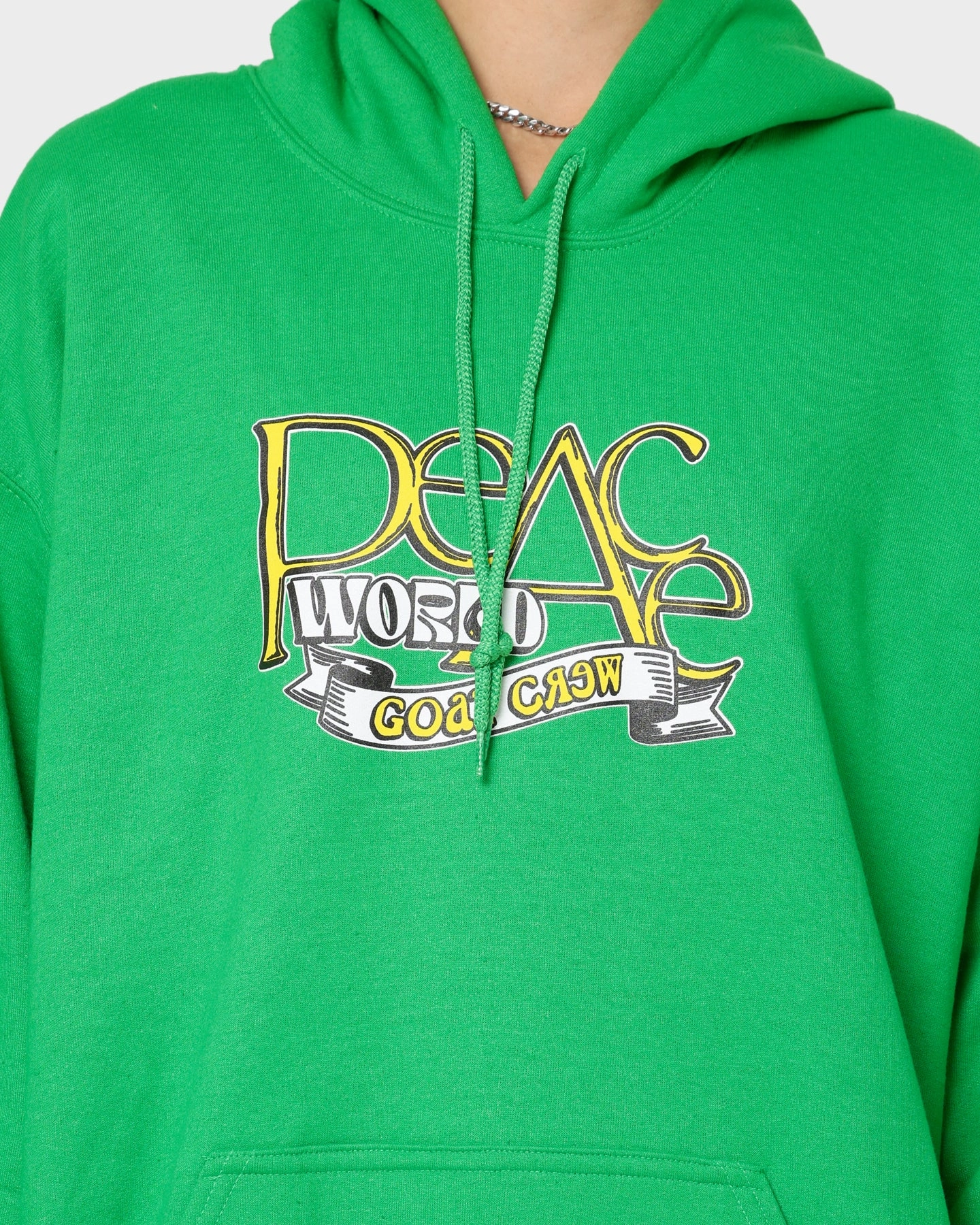 Goat Crew World Peace Hoodie Green Brushed Interior Texture