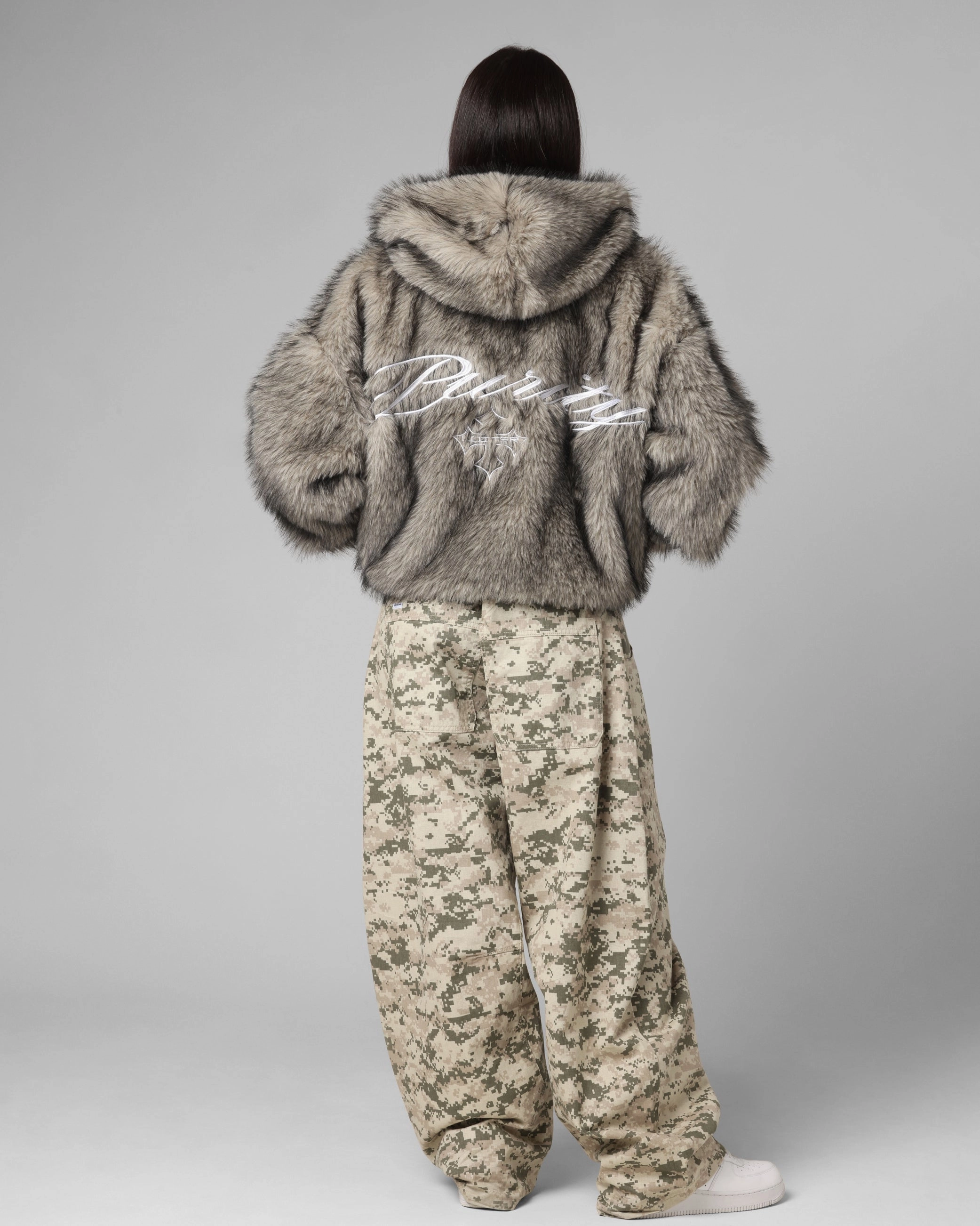 Loiter Faux Fur Hooded Jacket Off White sunny Road Trip