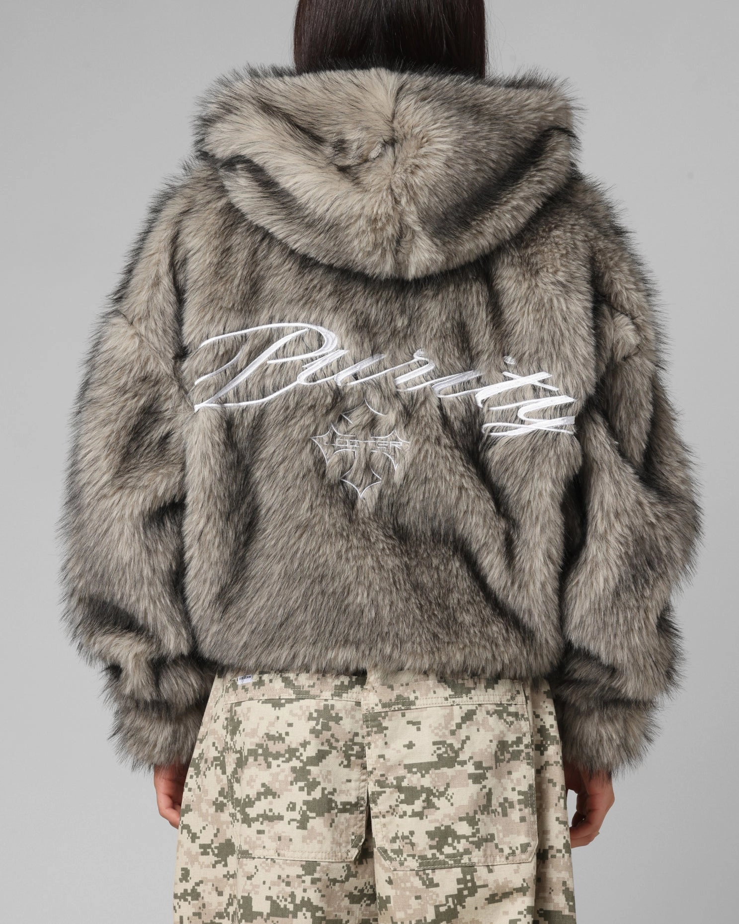 Socks Loiter Faux Fur Hooded Jacket Off White