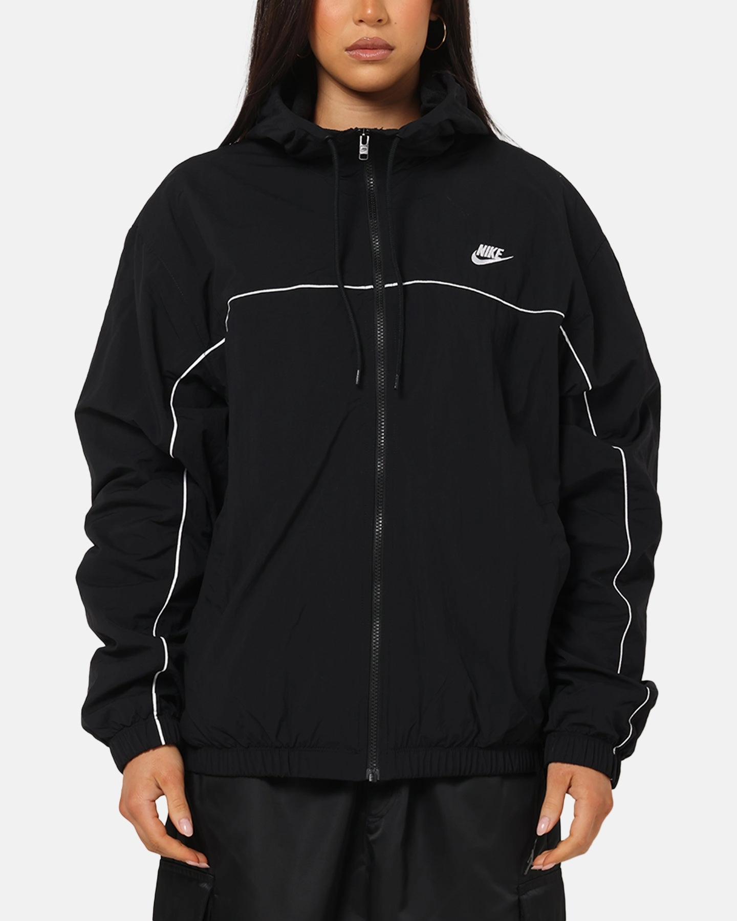 Street Fashion Nike Club Athlete Hooded Jacket Black/White/White