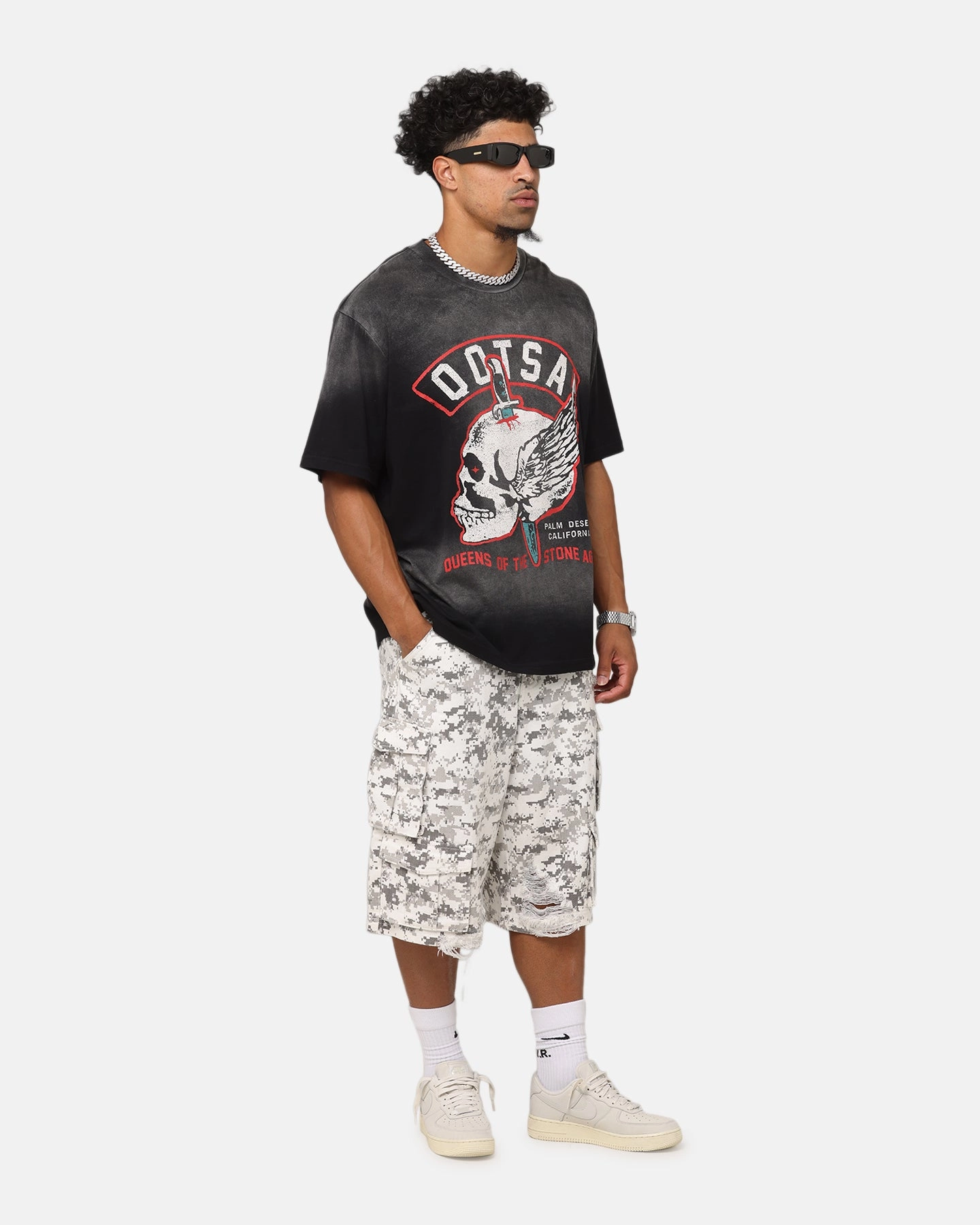 Queens Of The Stone Age Stone Age Vintage T-Shirt Washed Black Stretchable