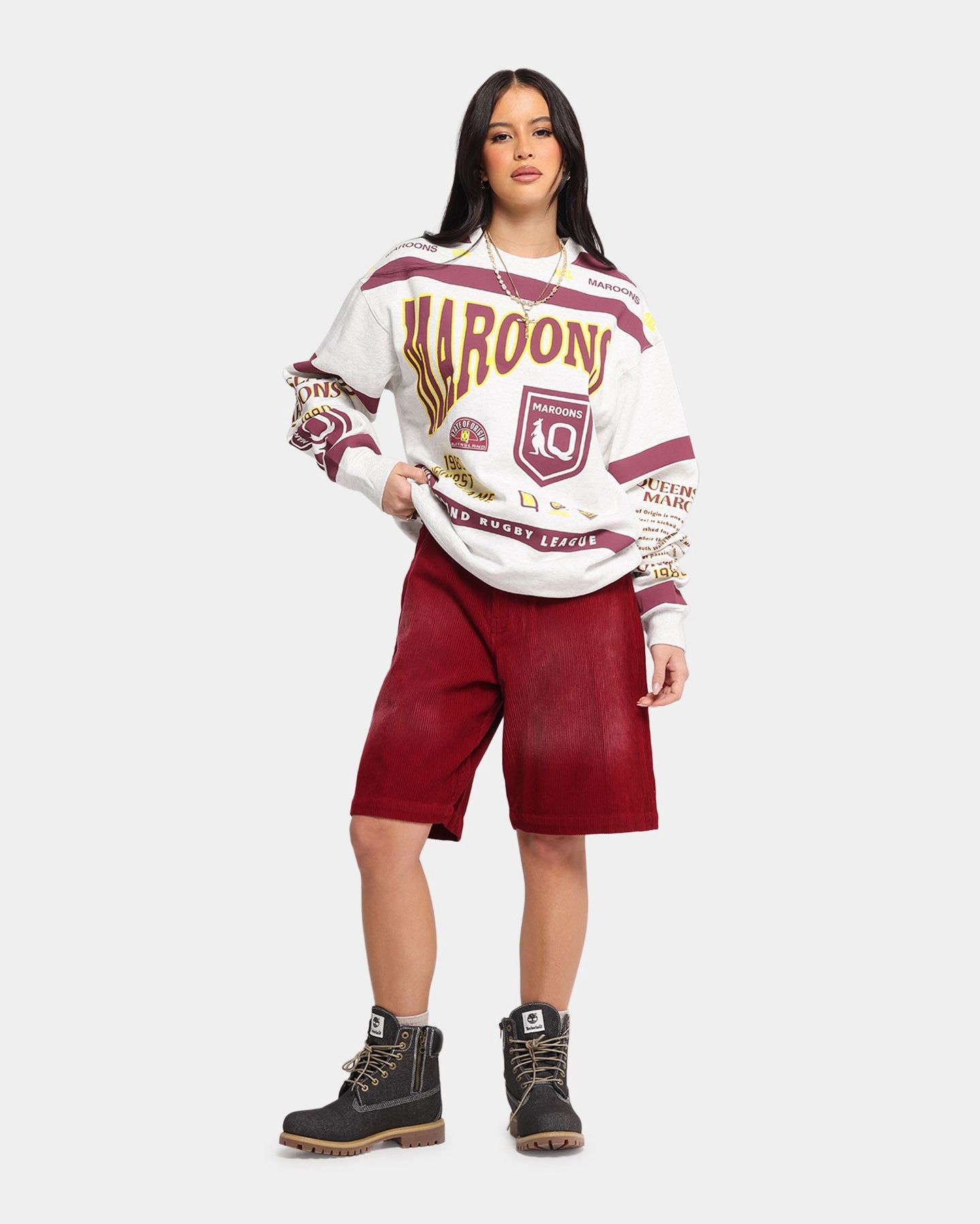 Queensland Rugby League Queensland Maroons Team Crewneck Silver Marle Reversible design Perfect Warmth