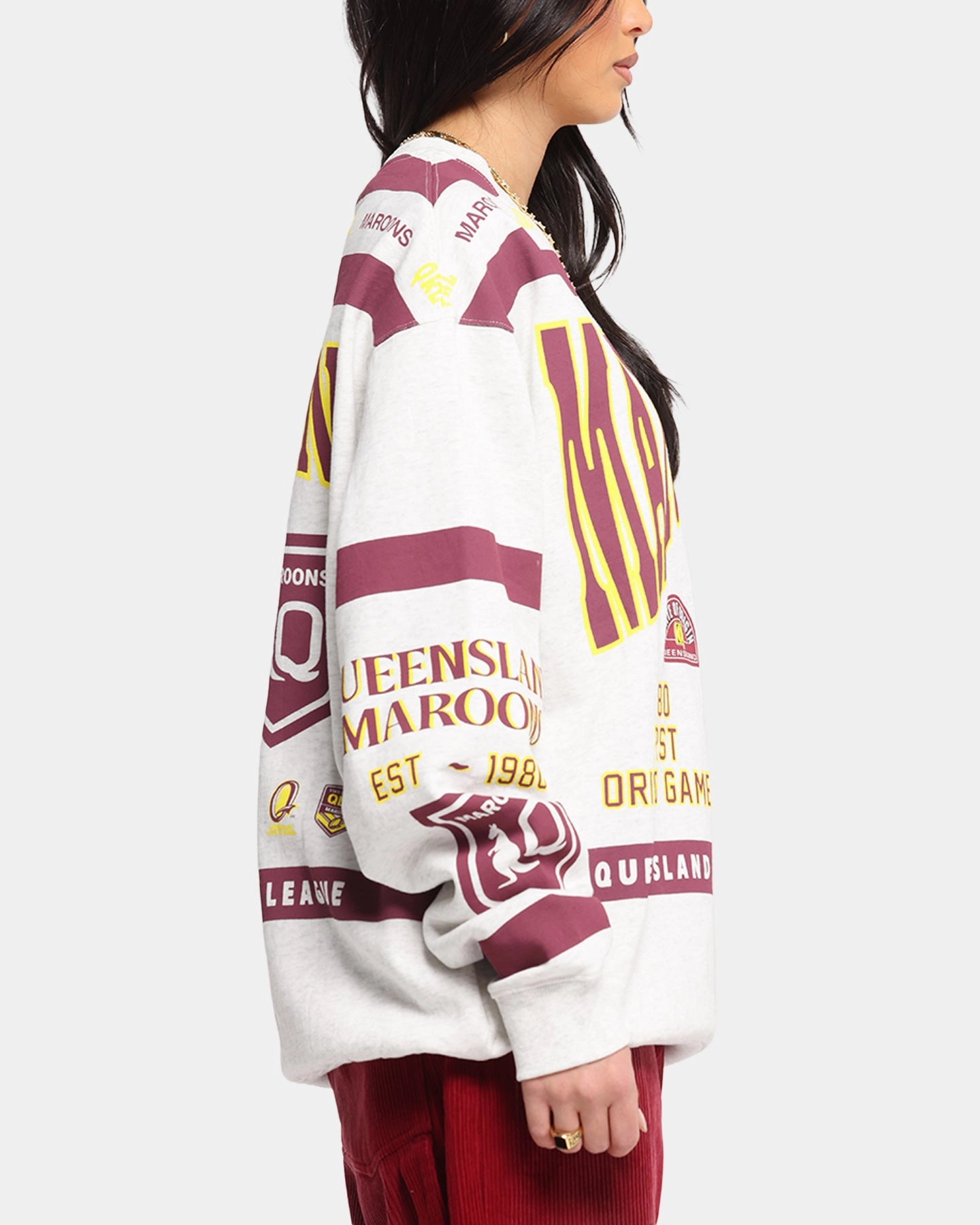Queensland Rugby League Queensland Maroons Team Crewneck Silver Marle Perfect Comfort Effortless Wear
