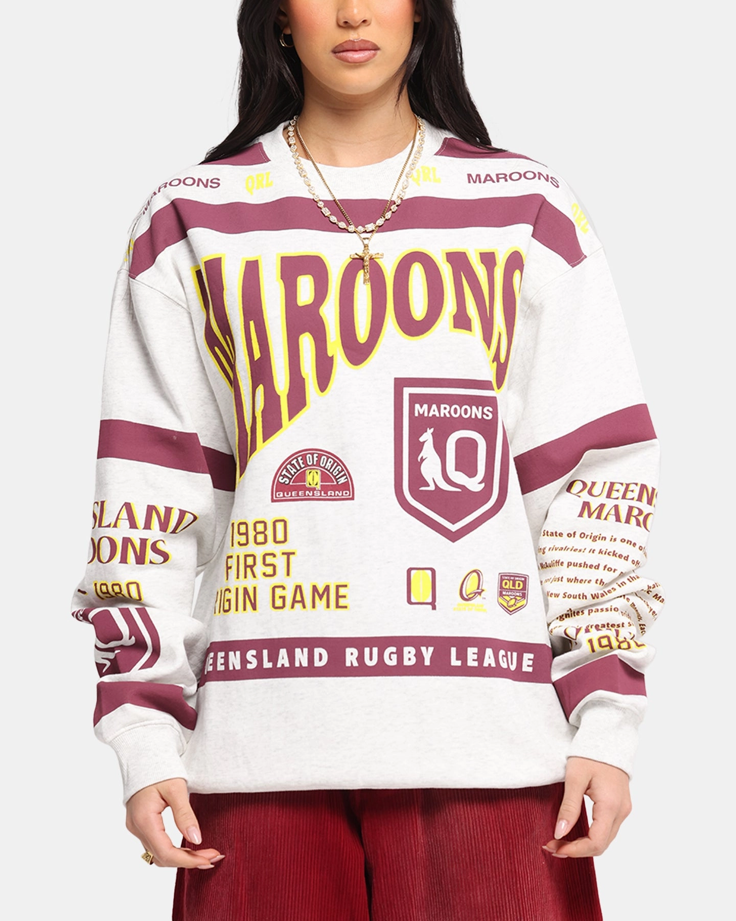 Smart Style Knitwear Essential Queensland Rugby League Queensland Maroons Team Crewneck Silver Marle