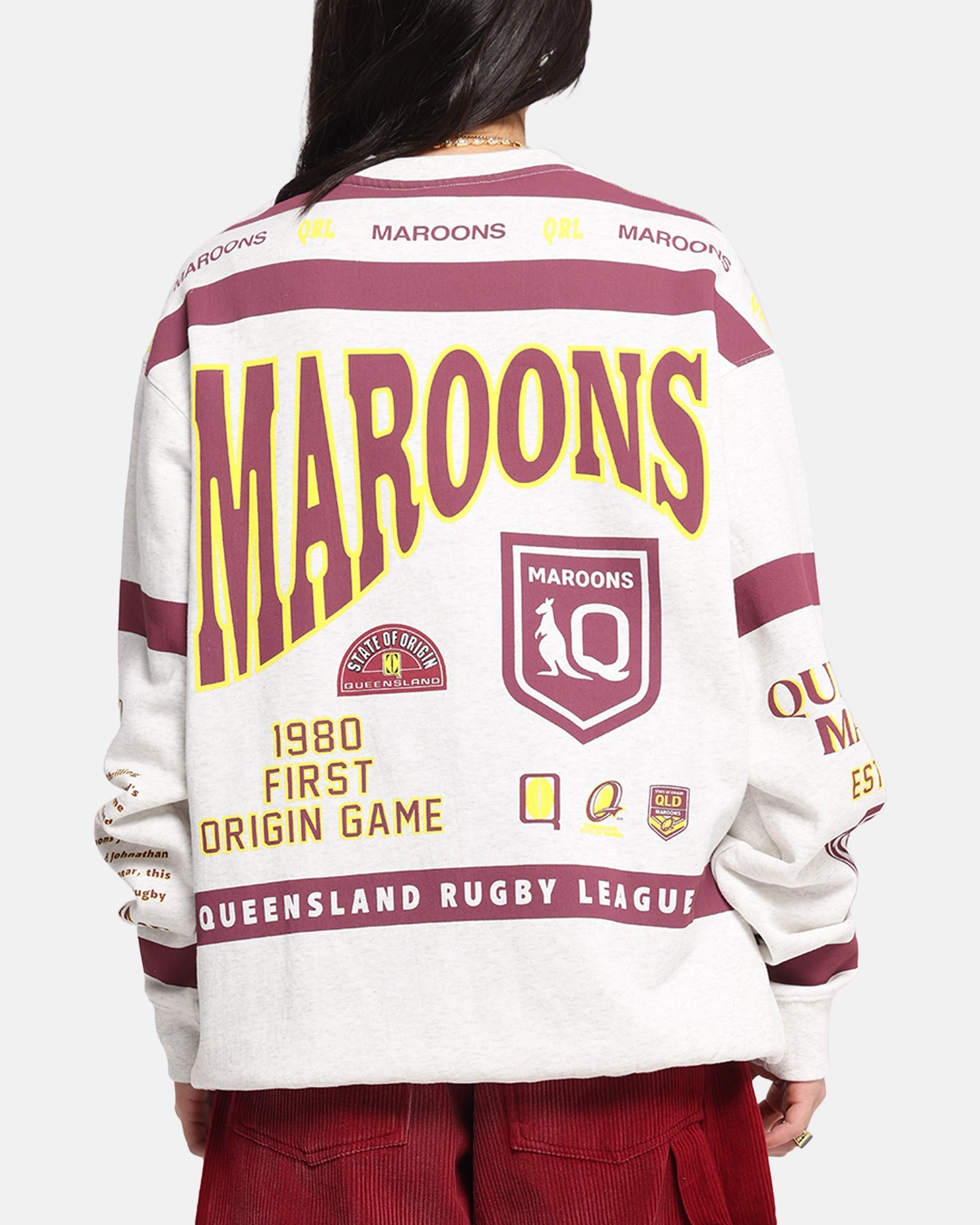 Side Slit Design Queensland Rugby League Queensland Maroons Team Crewneck Silver Marle