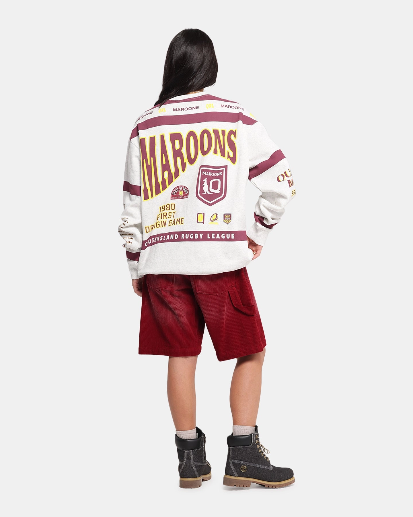 Trendy Wardrobe Flexible Neck Opening Queensland Rugby League Queensland Maroons Team Crewneck Silver Marle