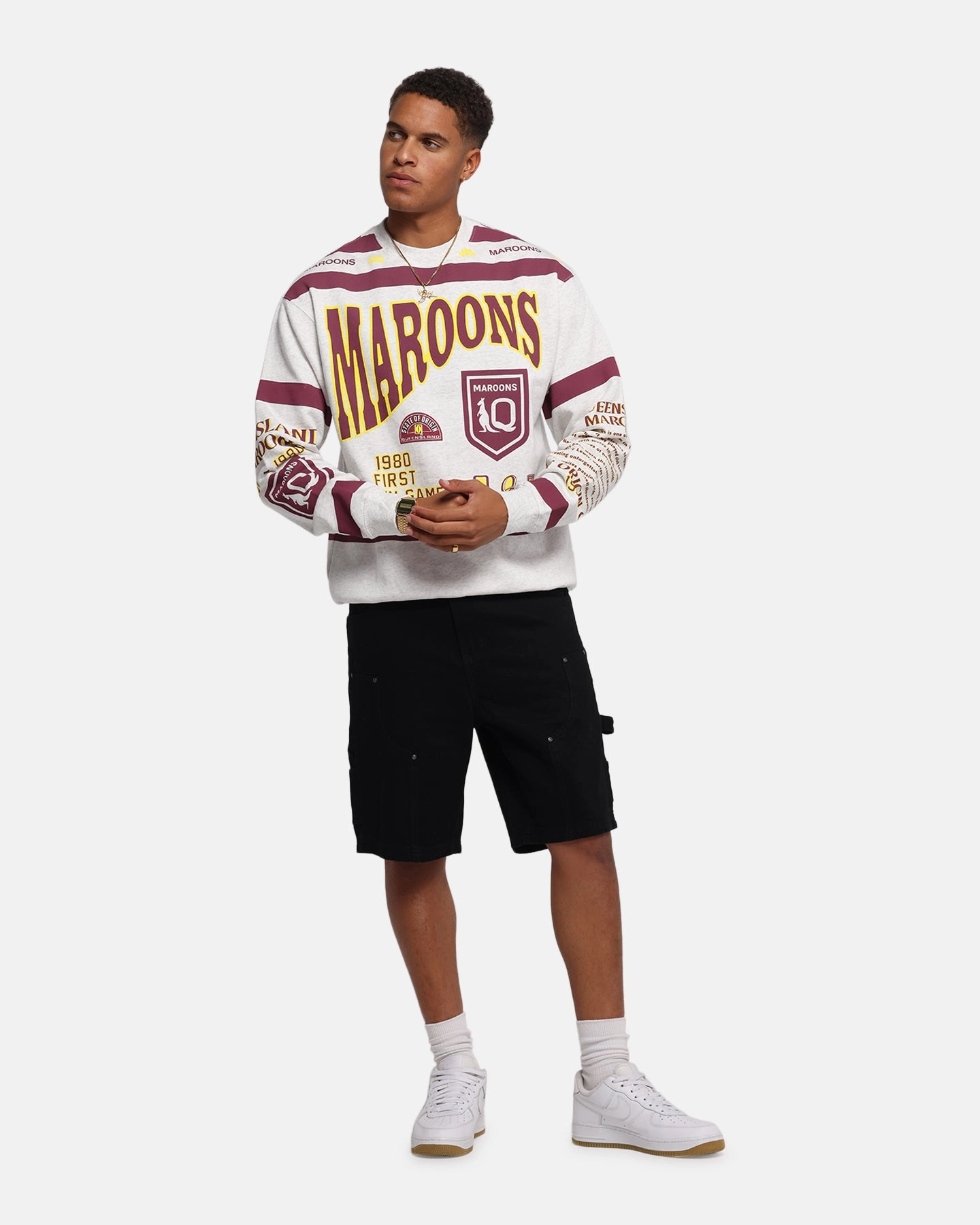 Comfy Look Queensland Rugby League Queensland Maroons Team Crewneck Silver Marle