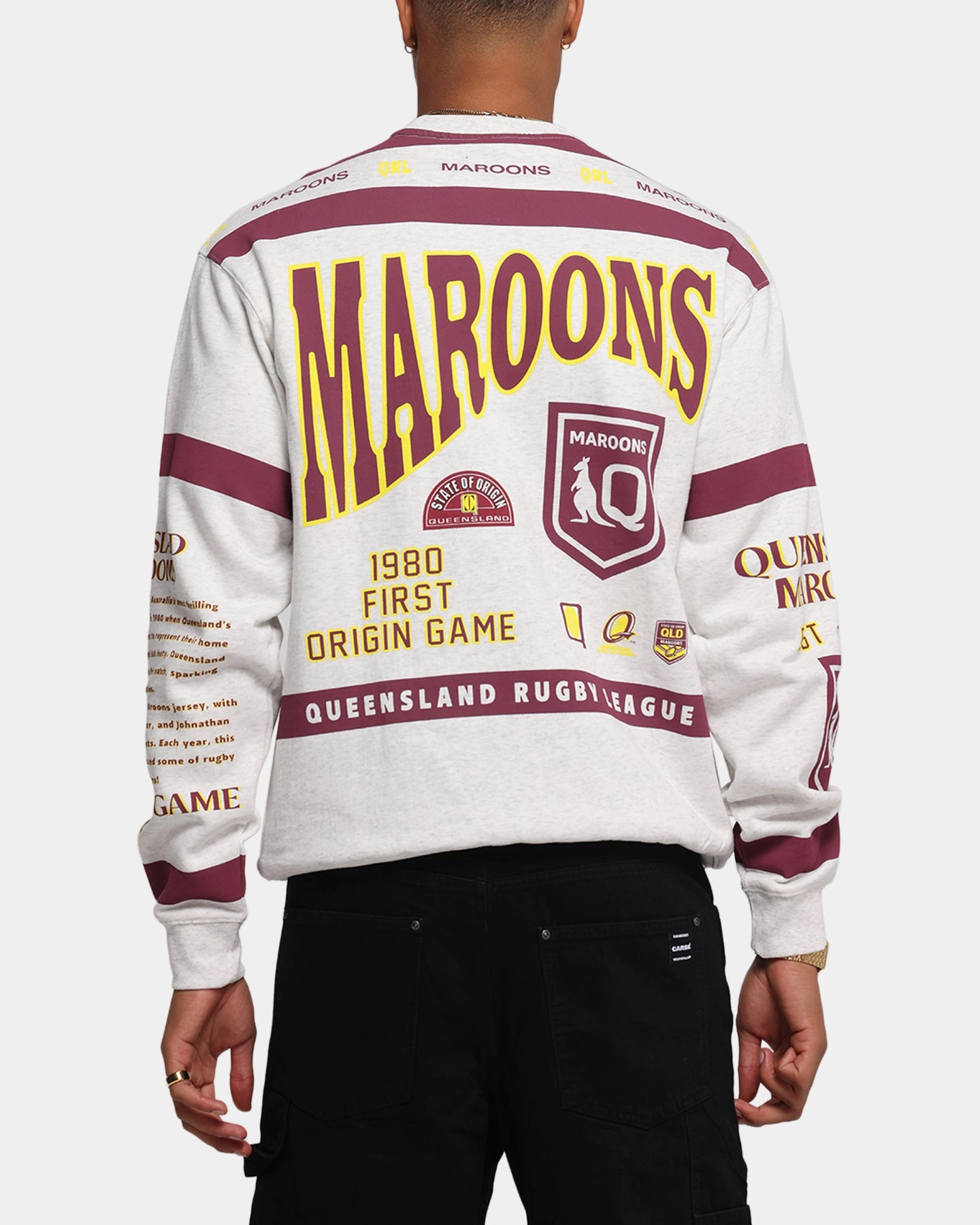 Queensland Rugby League Queensland Maroons Team Crewneck Silver Marle Tagless Labeling