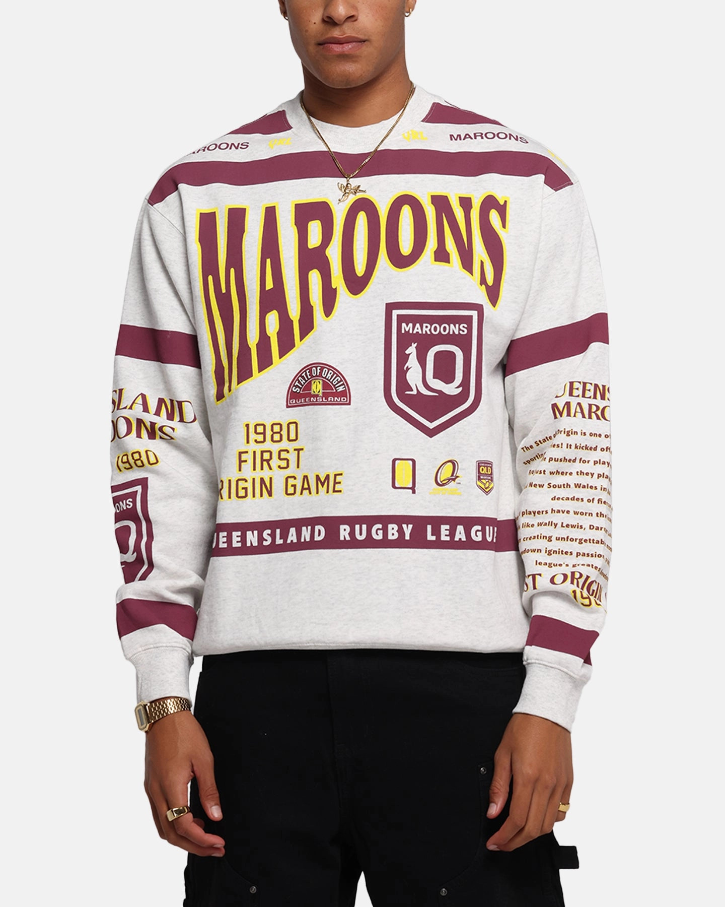 Ventilated Underarm Queensland Rugby League Queensland Maroons Team Crewneck Silver Marle