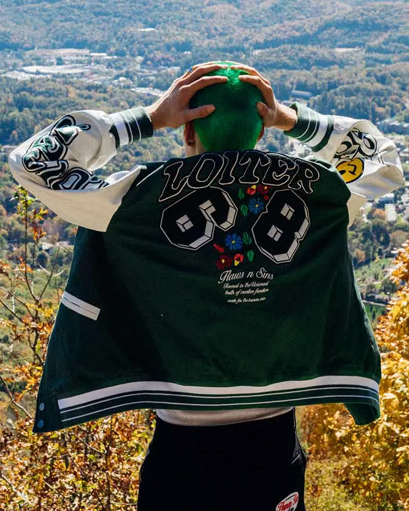 Loiter Flaws Varsity Jacket Green/Off White label