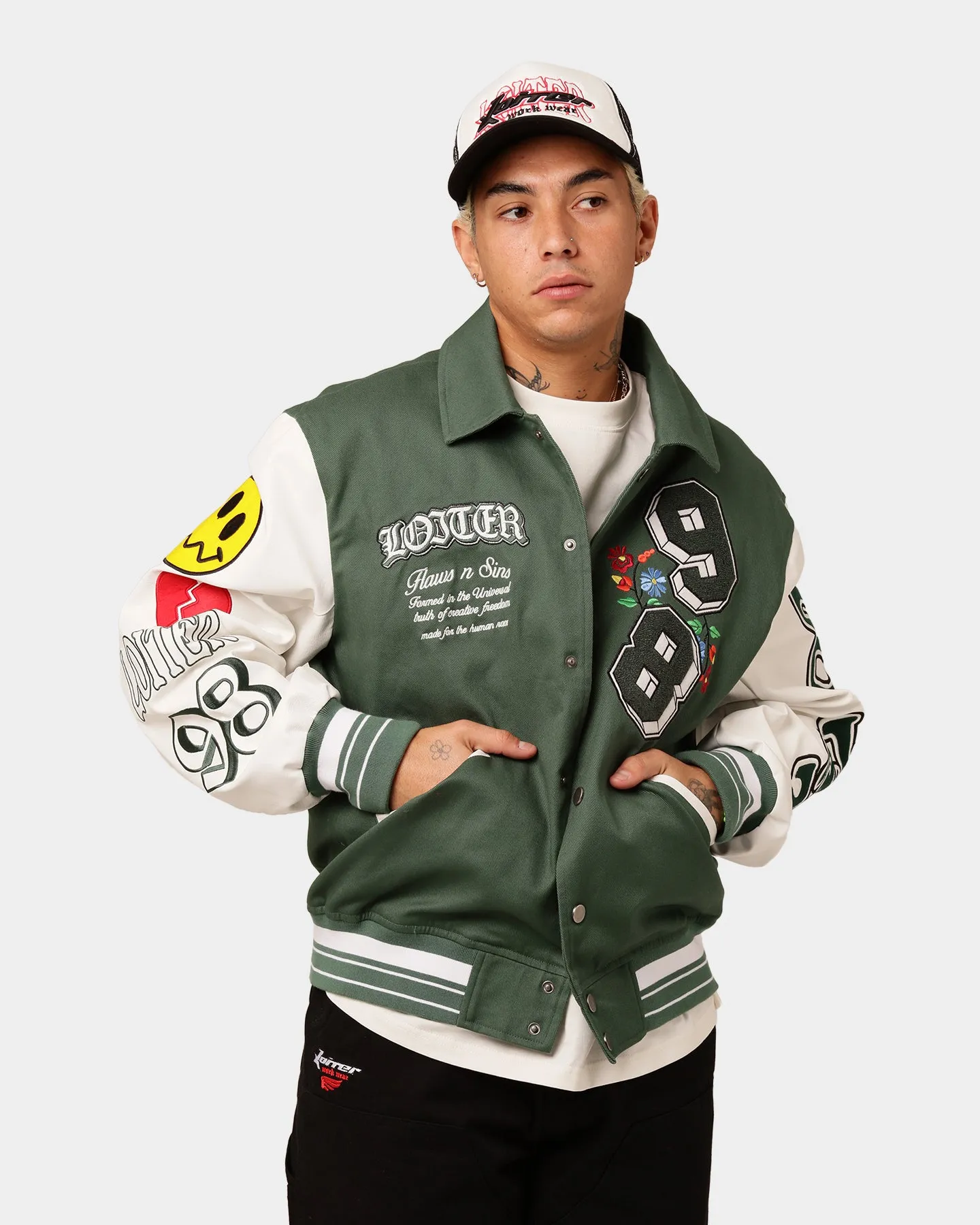 Talent Loiter Flaws Varsity Jacket Green/Off White