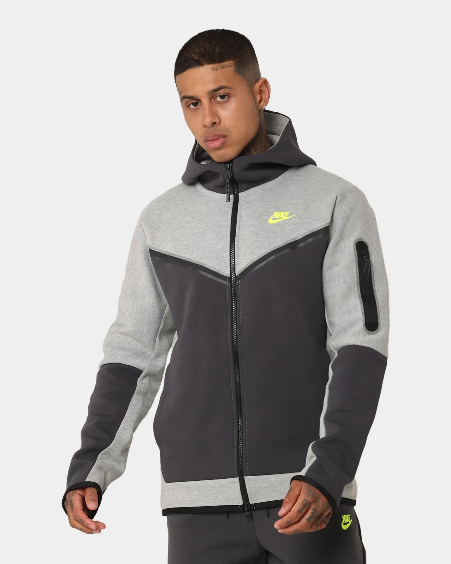 Articulated Sleeve Cut Nike Sportswear Tech Fleece Full Zip Hoodie Dark Grey Heather