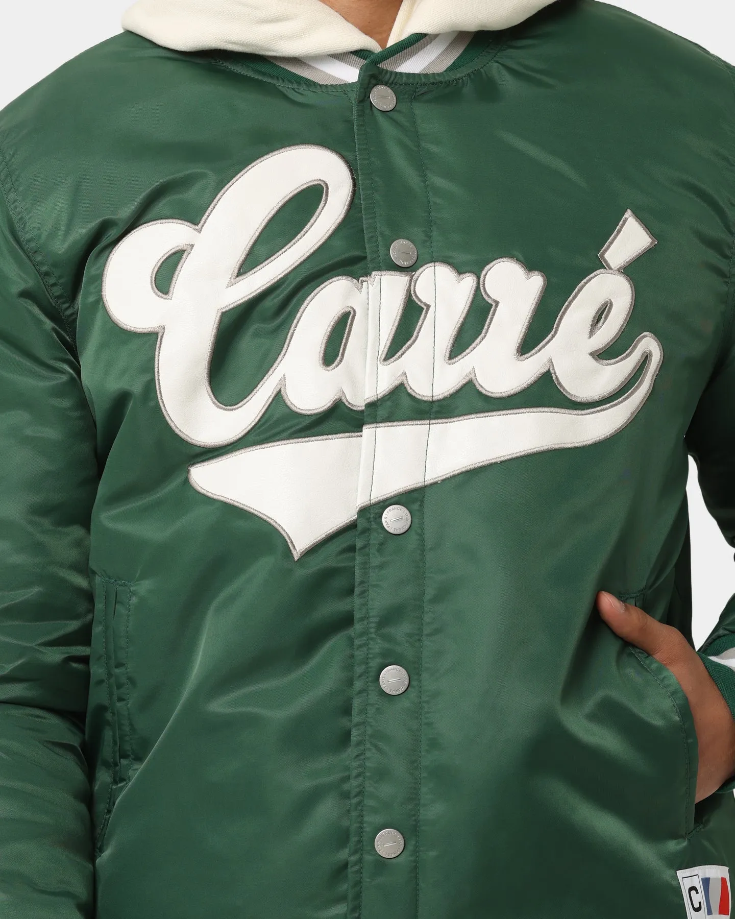 Carr?? PDB Varsity Jacket Green Stretch Knit Fabric
