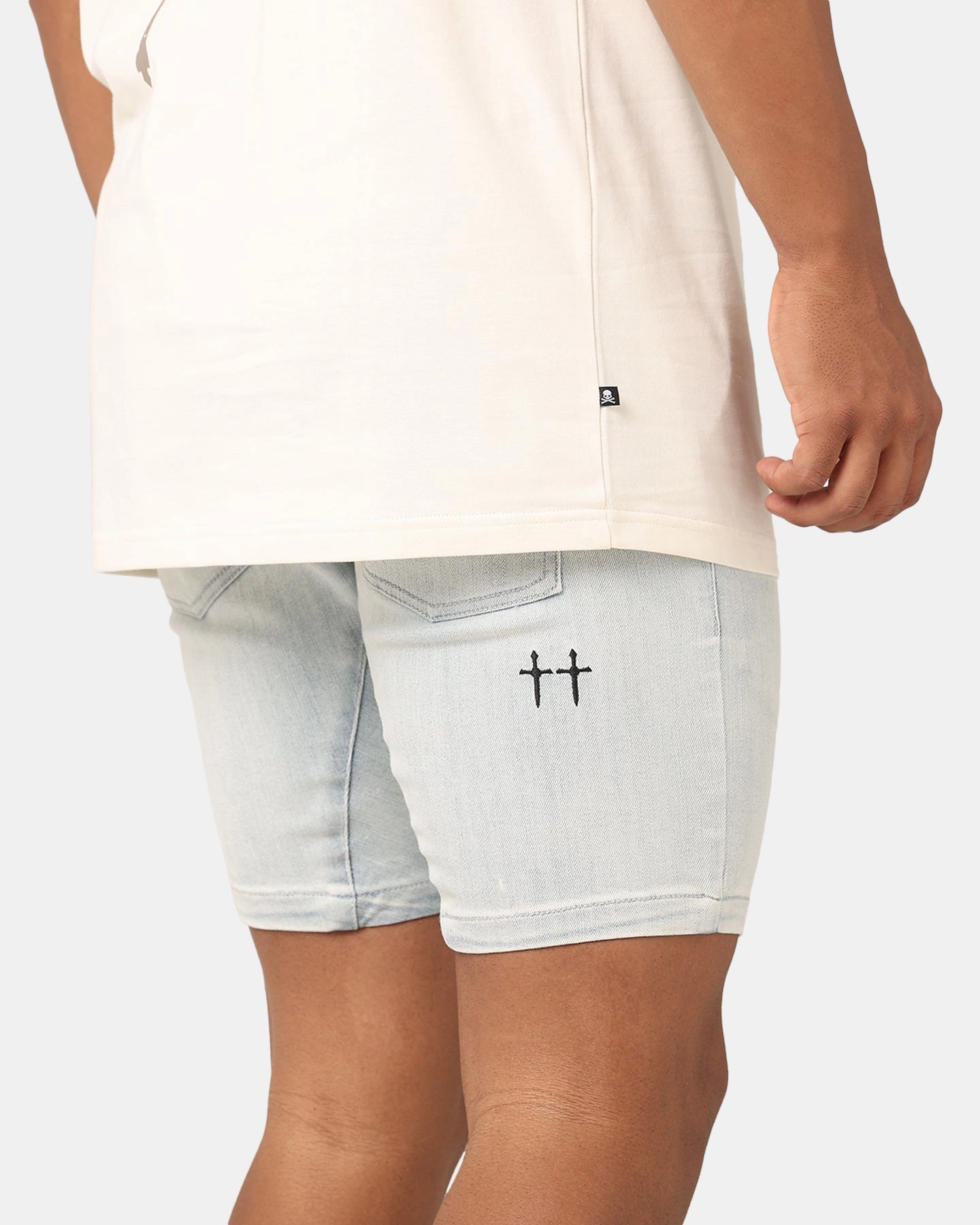 FoldOverClosure Saint Morta Correr Denim Shorts Light Blue