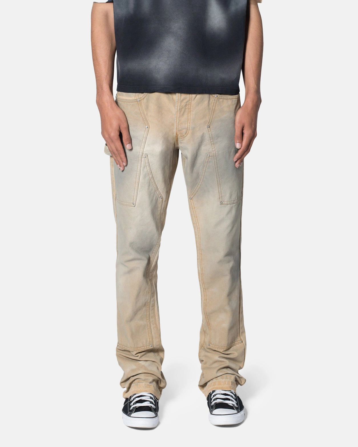 Earthy Soft Moisture Wicking Lining MNML B644 Flare Burnt Cowboy Denim Jeans Black/Brown