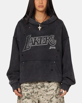 Mitchell & Ness Los Angeles Lakers Distressed Rhinestone Logo Hoodie Faded Black Unisex Design