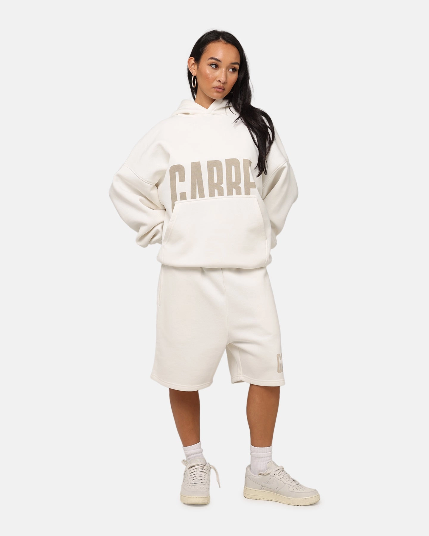 Breathable Material Urban Style Carre Premium Essentials Hoodie Cream