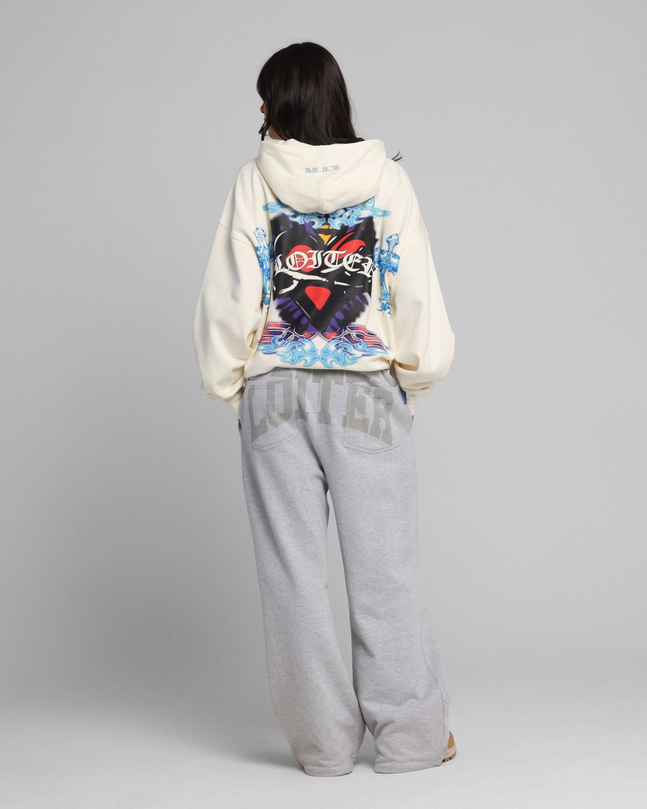 Loiter Hearts Zip Hoodie Off White All Season Outfit