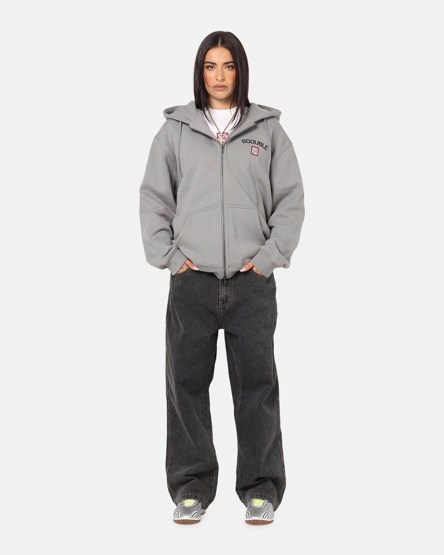 S Double Cities Zip Through Hoodie Stone Breathability Mesh Lined Hood