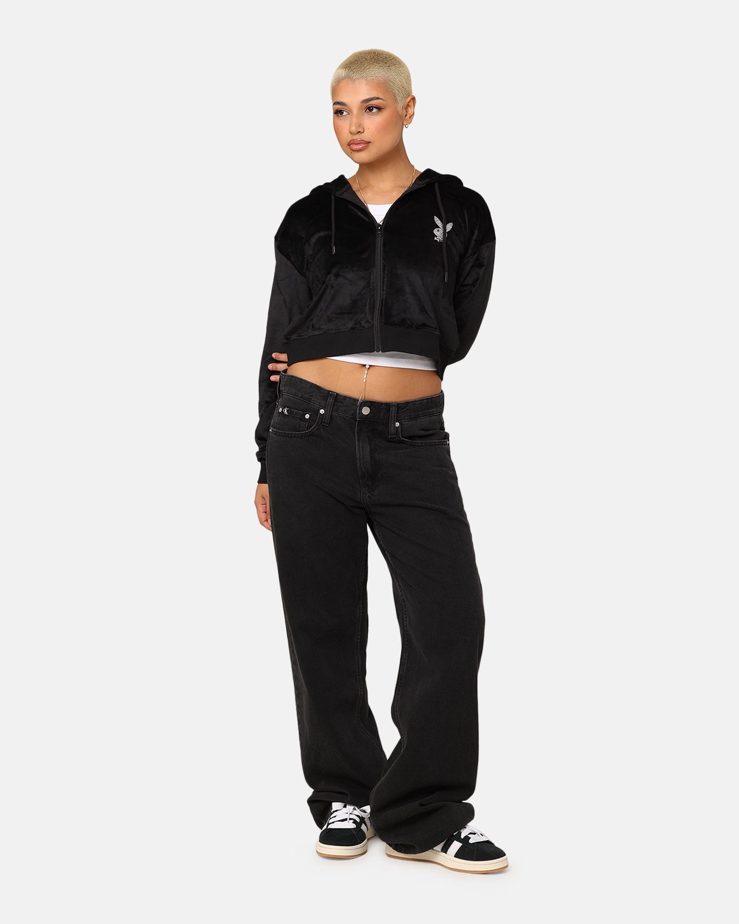 Playboy Women's Bunny O Velour Jacket Black Warm Thinsulate Double Layered Cuffs