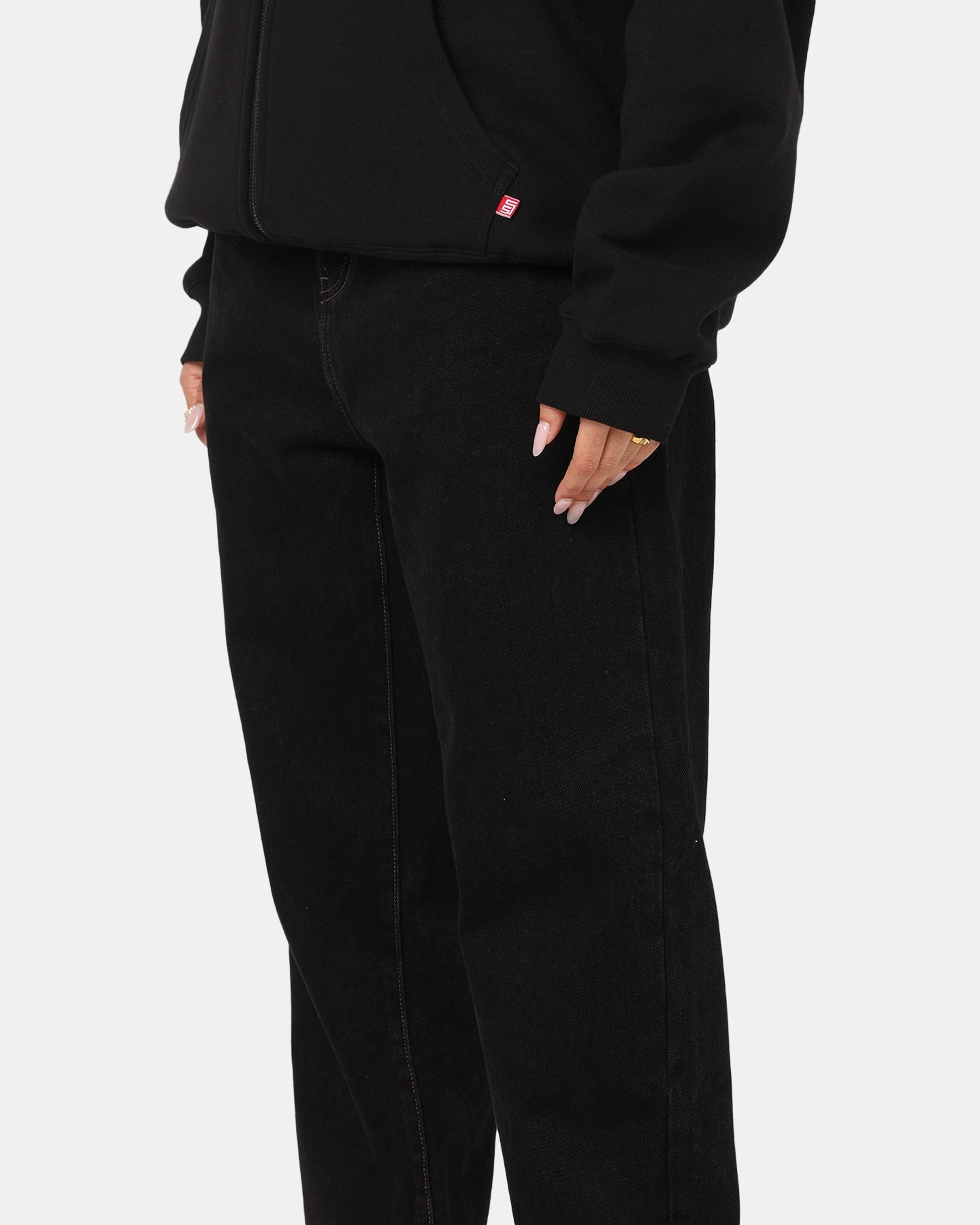 Vibrant Trendy Loose Smooth Shopping Day S Double Denim Standard Jeans Black Rinse