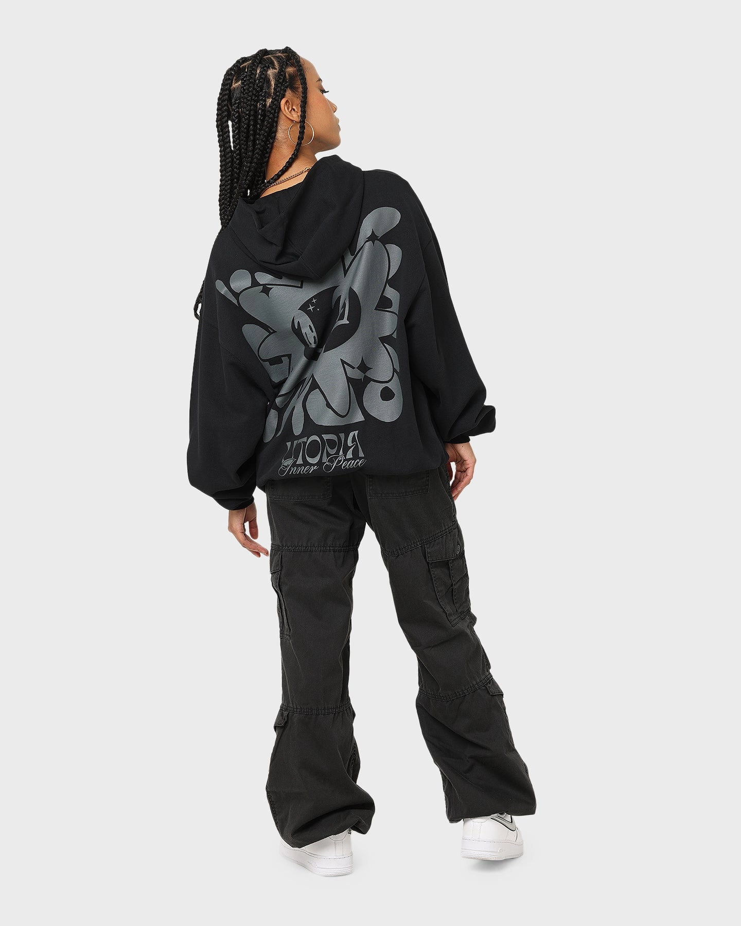 Hooded Ring Loiter Inner Peace Hoodie Black