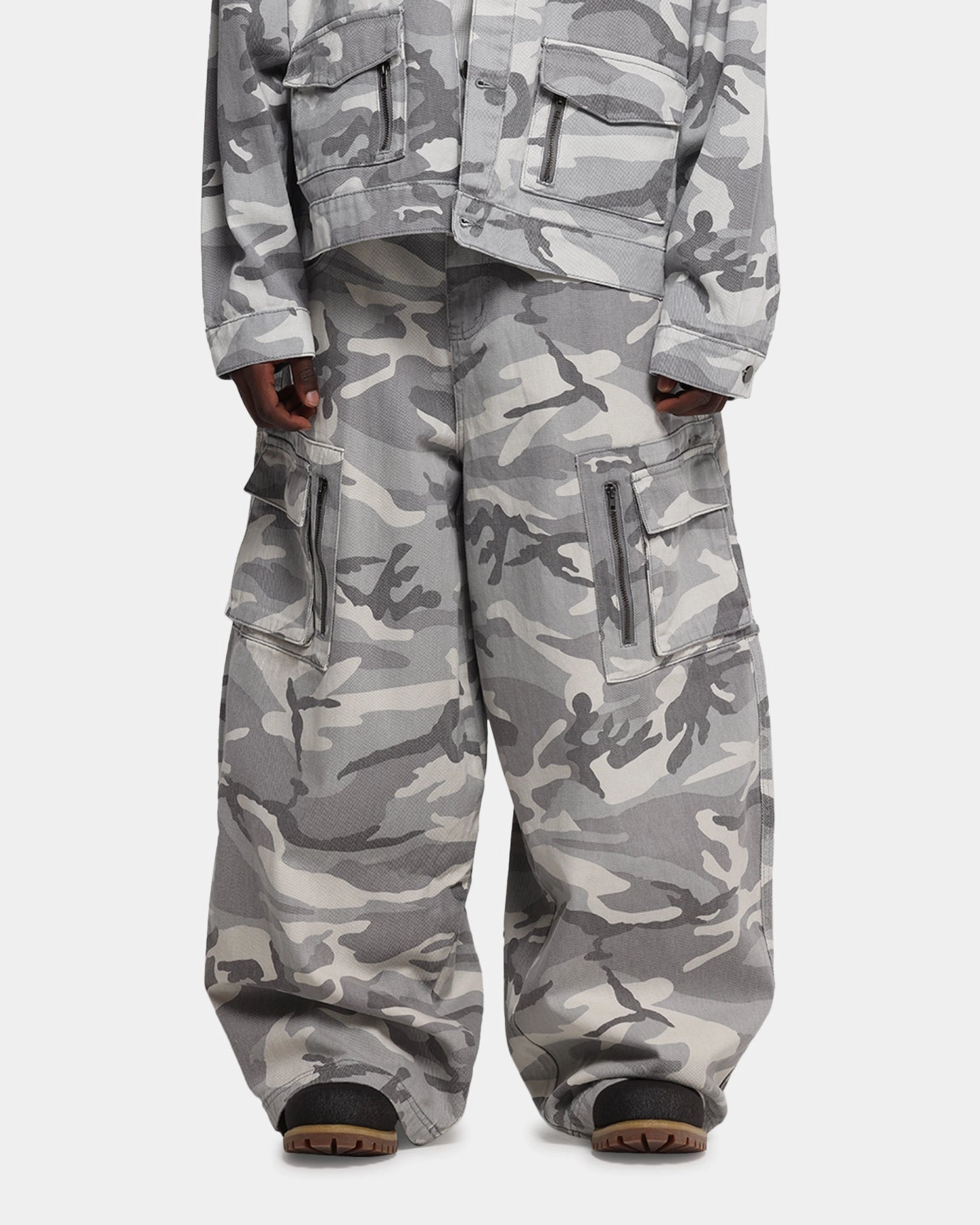 Layered Panel Design Tear Resistant Loiter Combat Cargo Pants Snow Camo