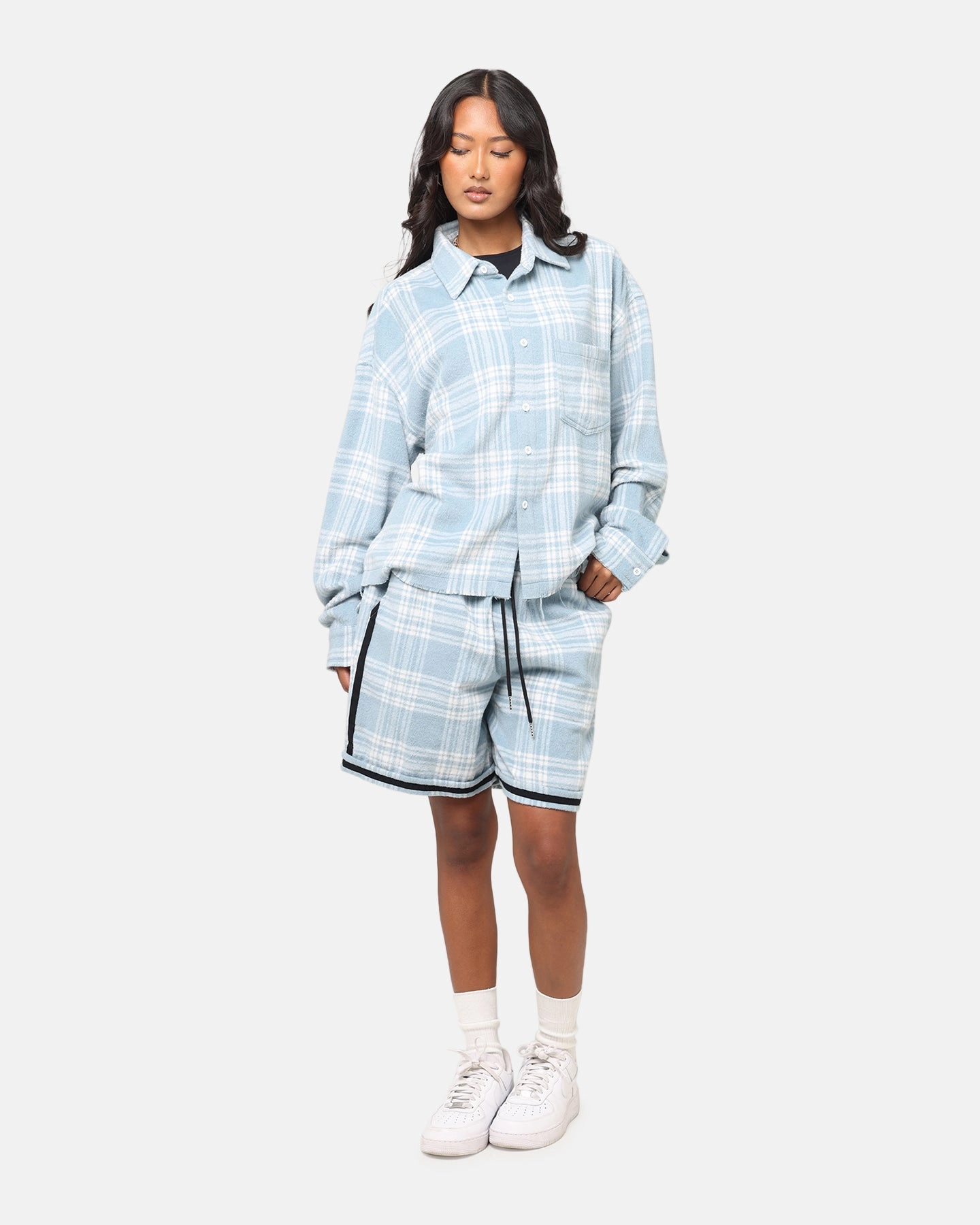 XXIII Plaid Ball Shorts Blue media industry Stretchable Material