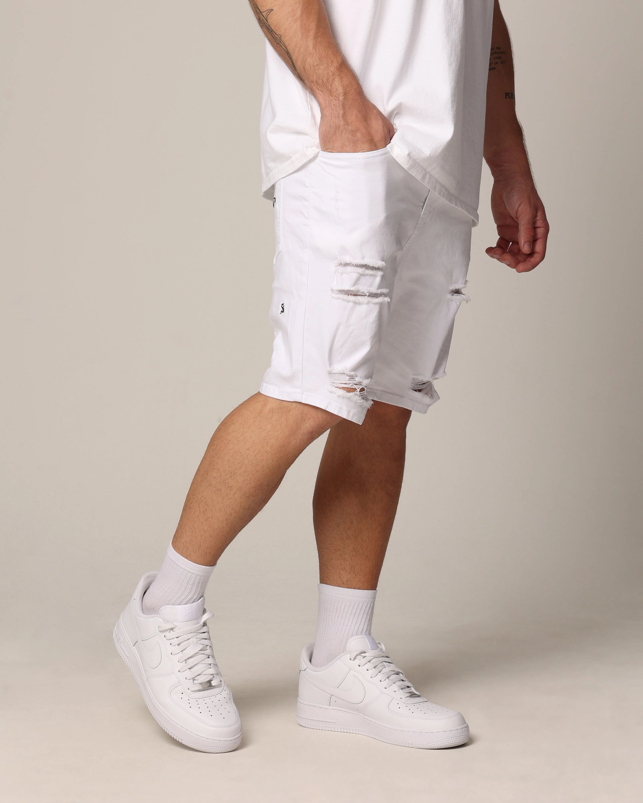 Stretch waistband hoodie Saint Morta Thrashed Shorts White